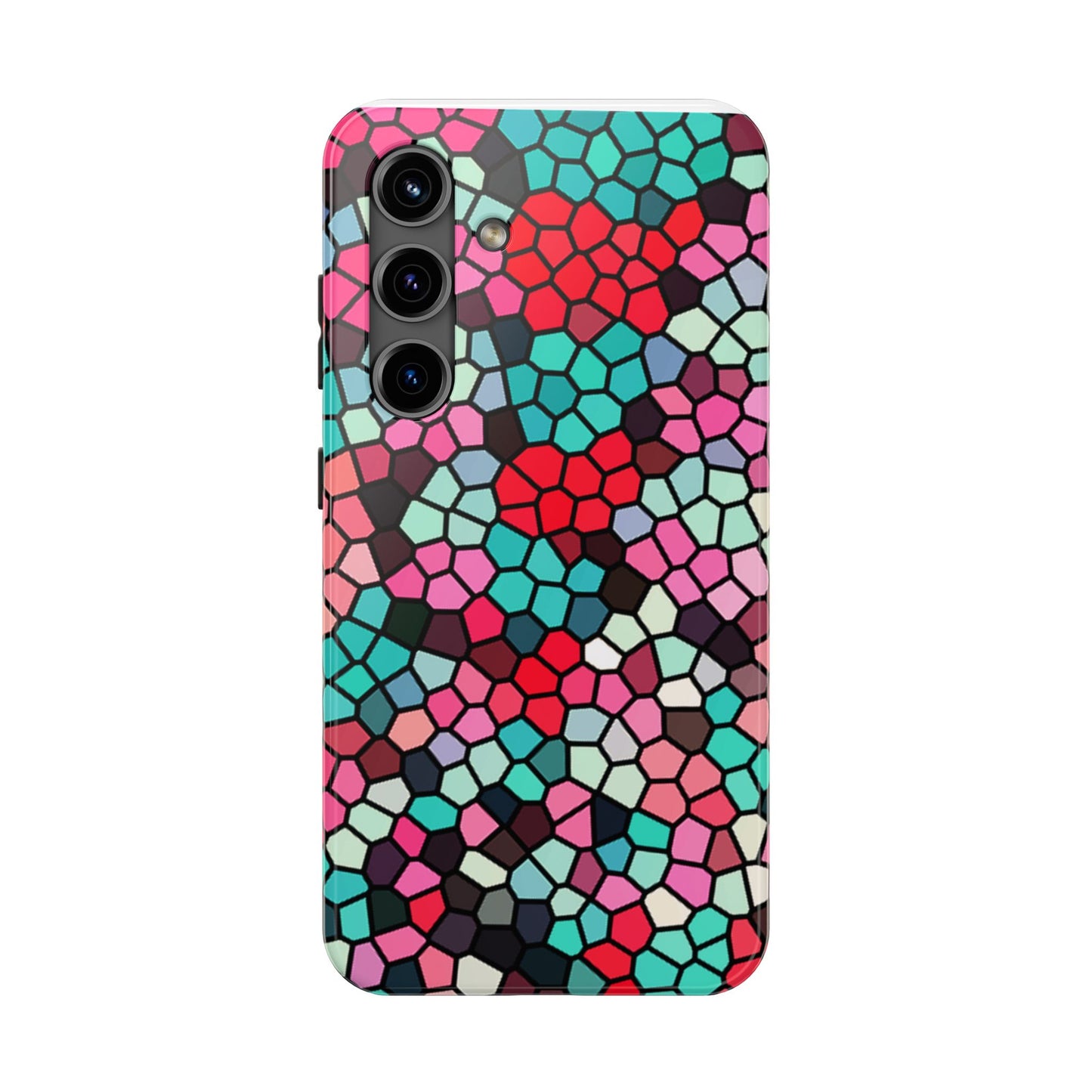 Mosaic Colorblock Tough Phone Case — Vibrant Stained-Glass Protective Cover