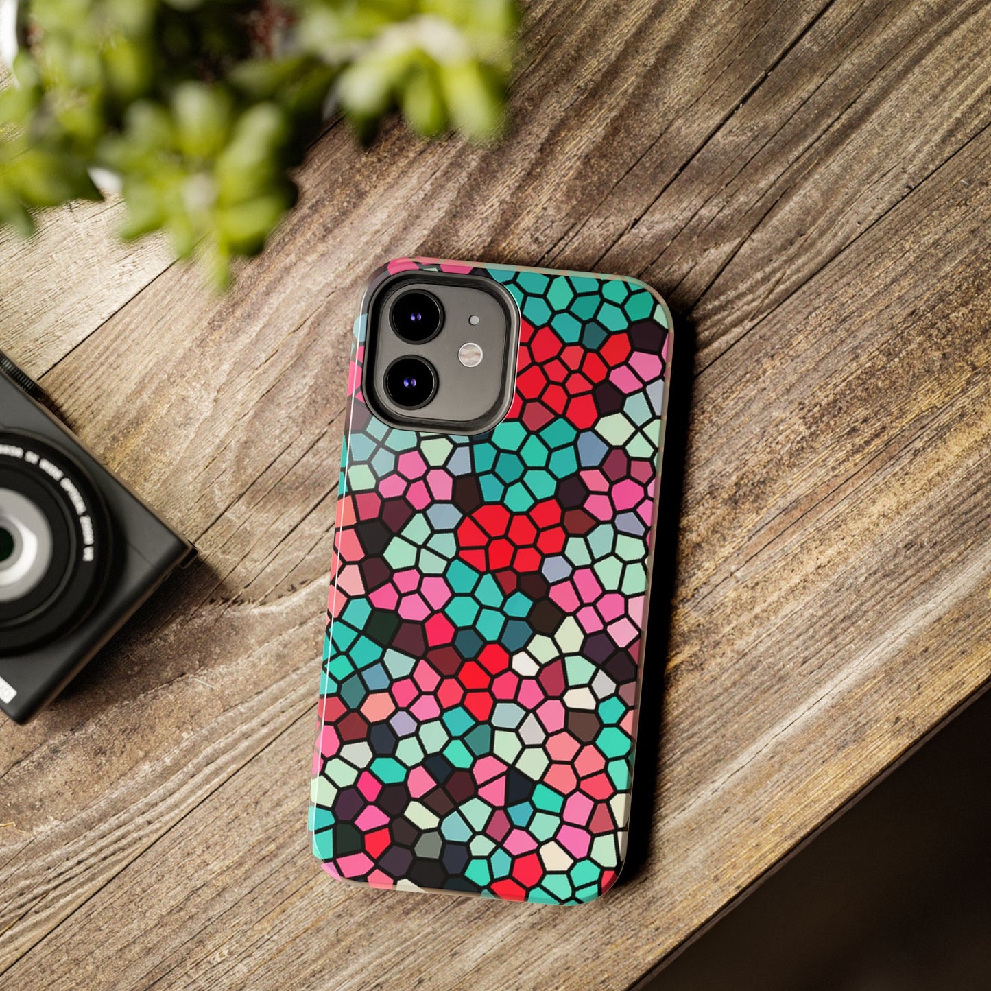 Mosaic Colorblock Tough Phone Case — Vibrant Stained-Glass Protective Cover