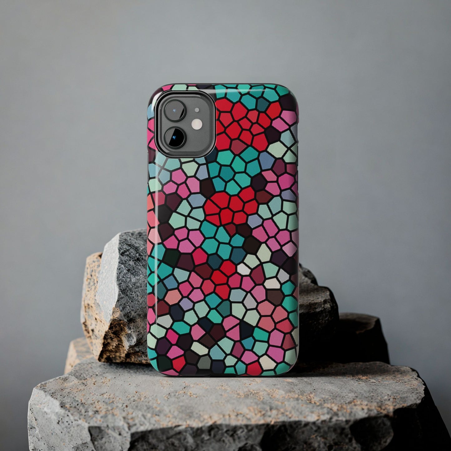 Mosaic Colorblock Tough Phone Case — Vibrant Stained-Glass Protective Cover