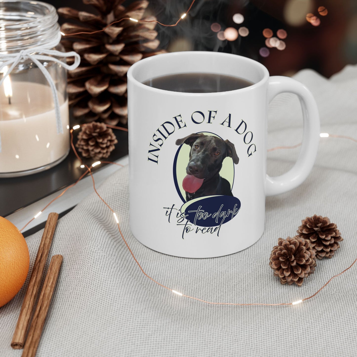 Dog & Books Ceramic Mug — “Outside of a Dog, a Book Is Man’s Best Friend” (11oz/15oz)