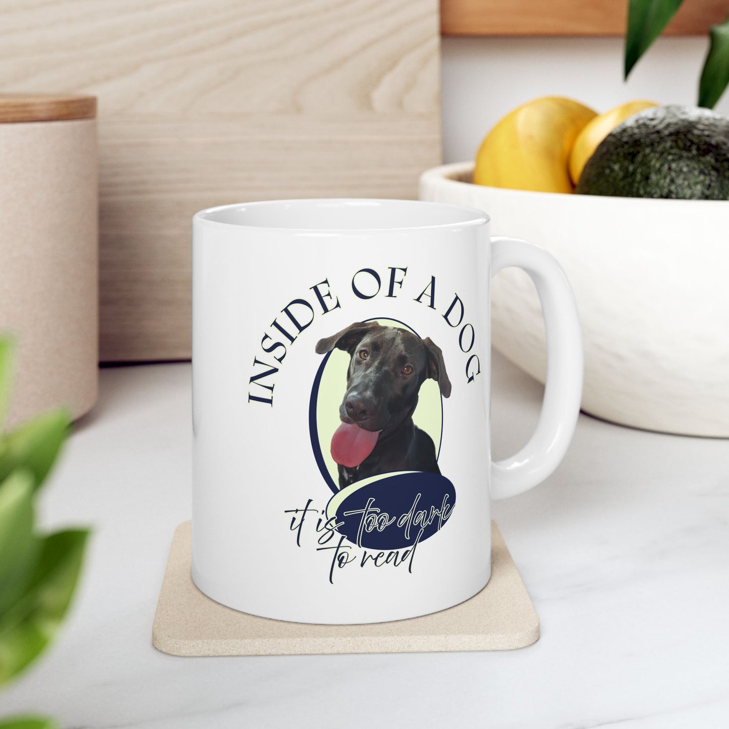 Dog & Books Ceramic Mug — “Outside of a Dog, a Book Is Man’s Best Friend” (11oz/15oz)