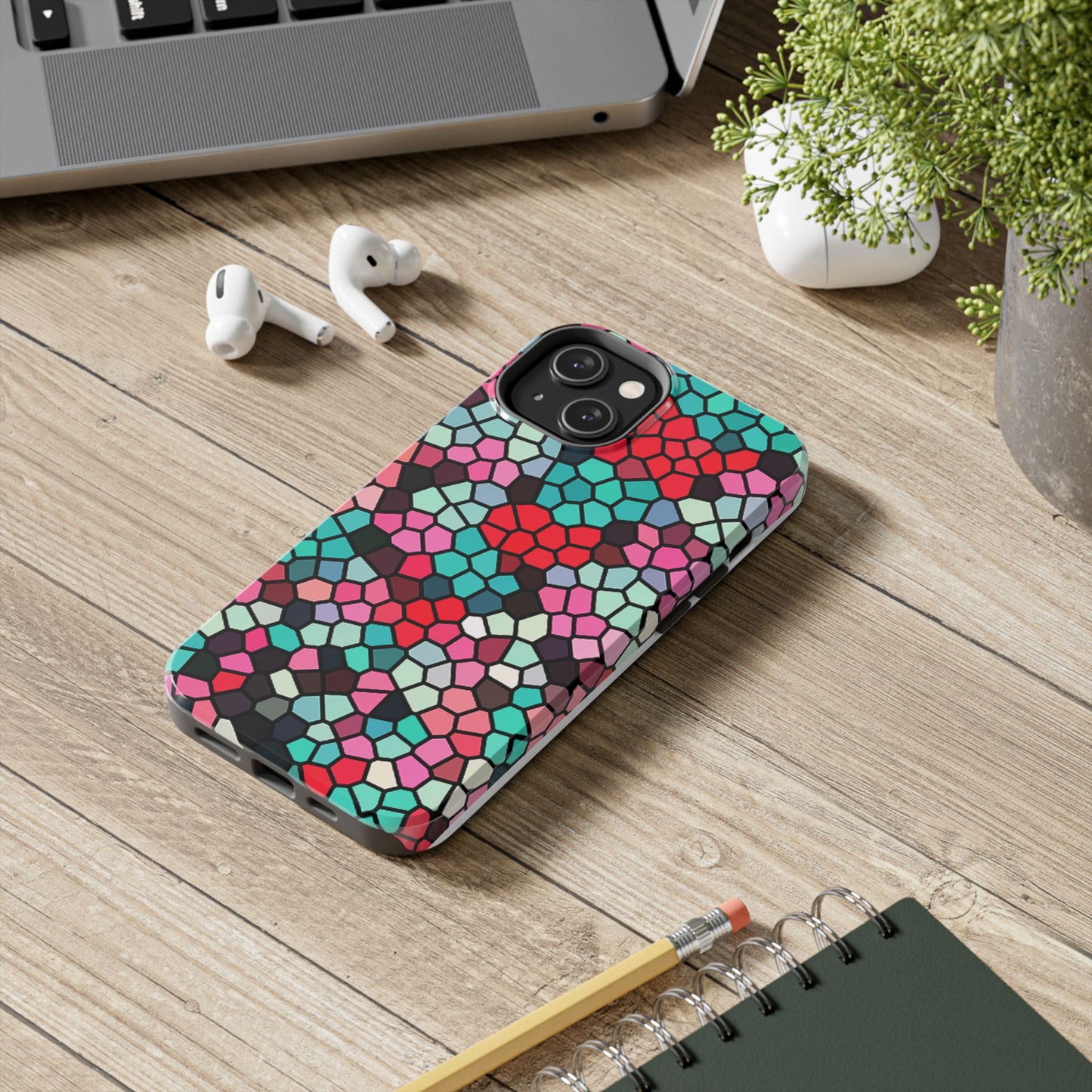 Mosaic Colorblock Tough Phone Case — Vibrant Stained-Glass Protective Cover