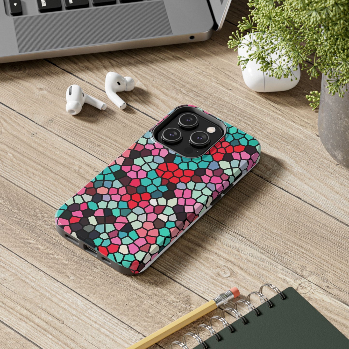Mosaic Colorblock Tough Phone Case — Vibrant Stained-Glass Protective Cover
