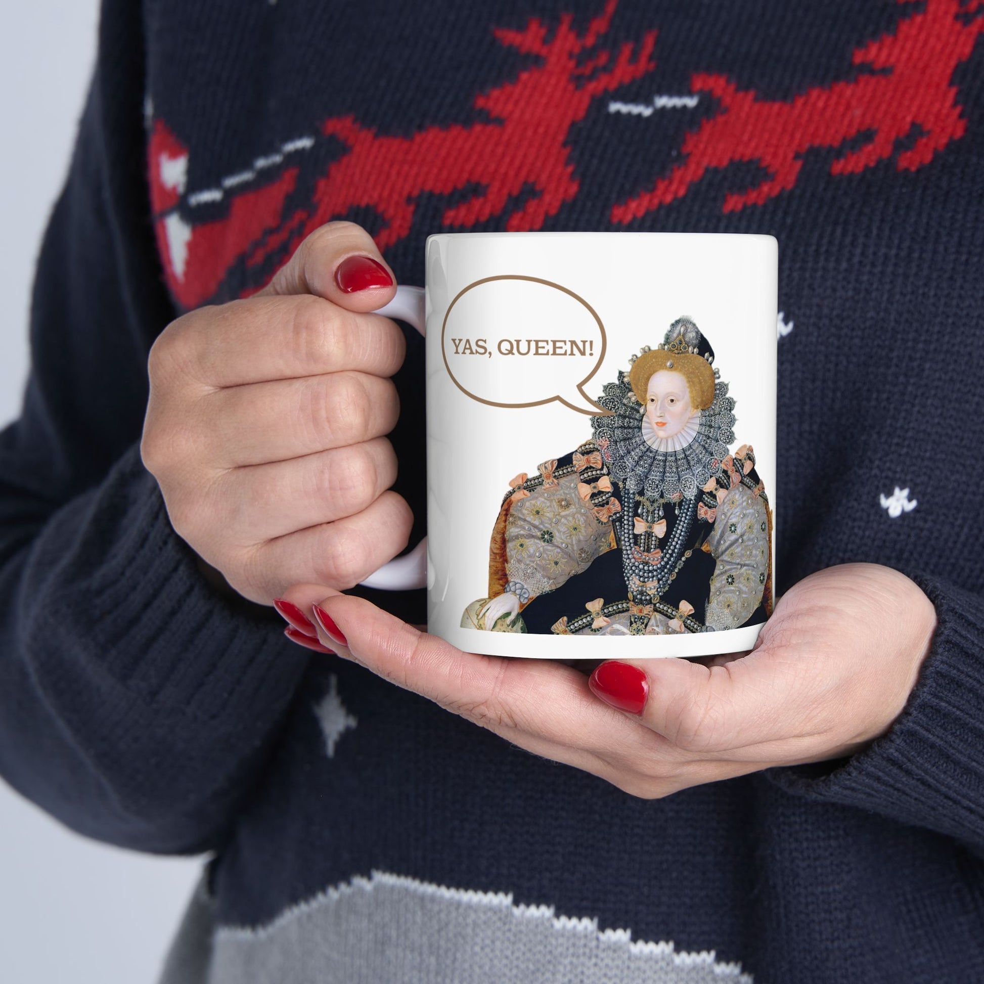 Queen Portrait with 'Yas Queen' Speech Bubble Mug | Ceramic Mug - Nensensical