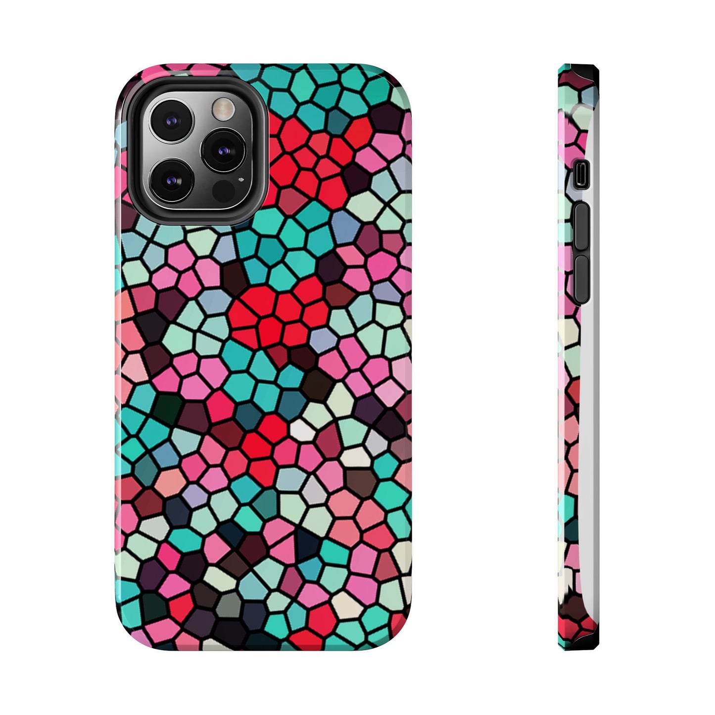 Mosaic Colorblock Tough Phone Case — Vibrant Stained-Glass Protective Cover