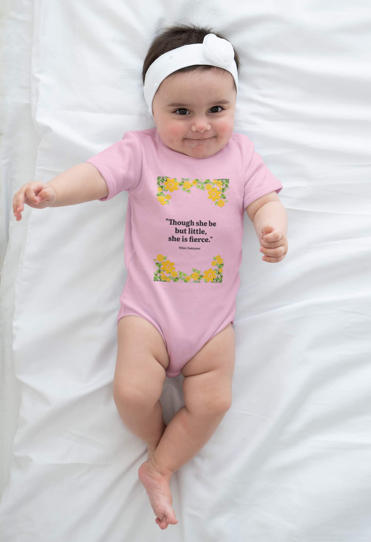 Baby Bodysuit — "Though She Be But Little, She Is Fierce" Floral Quote