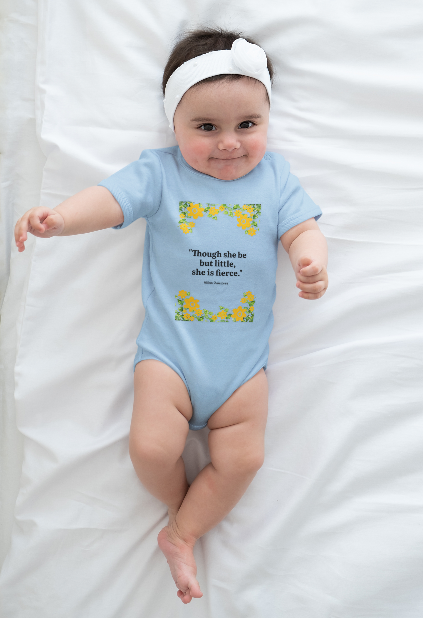 Baby Bodysuit — "Though She Be But Little, She Is Fierce" Floral Quote