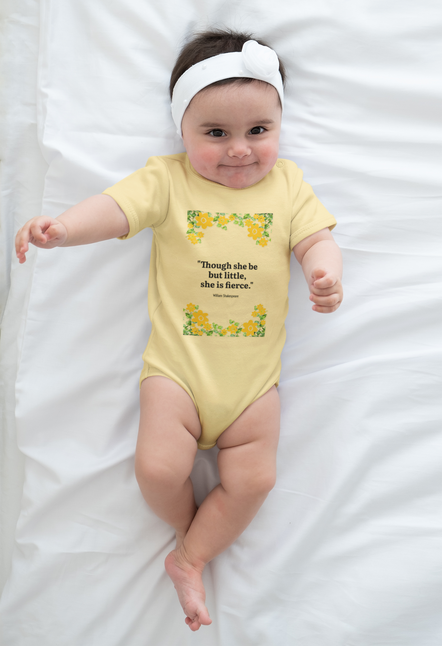 Baby Bodysuit — "Though She Be But Little, She Is Fierce" Floral Quote