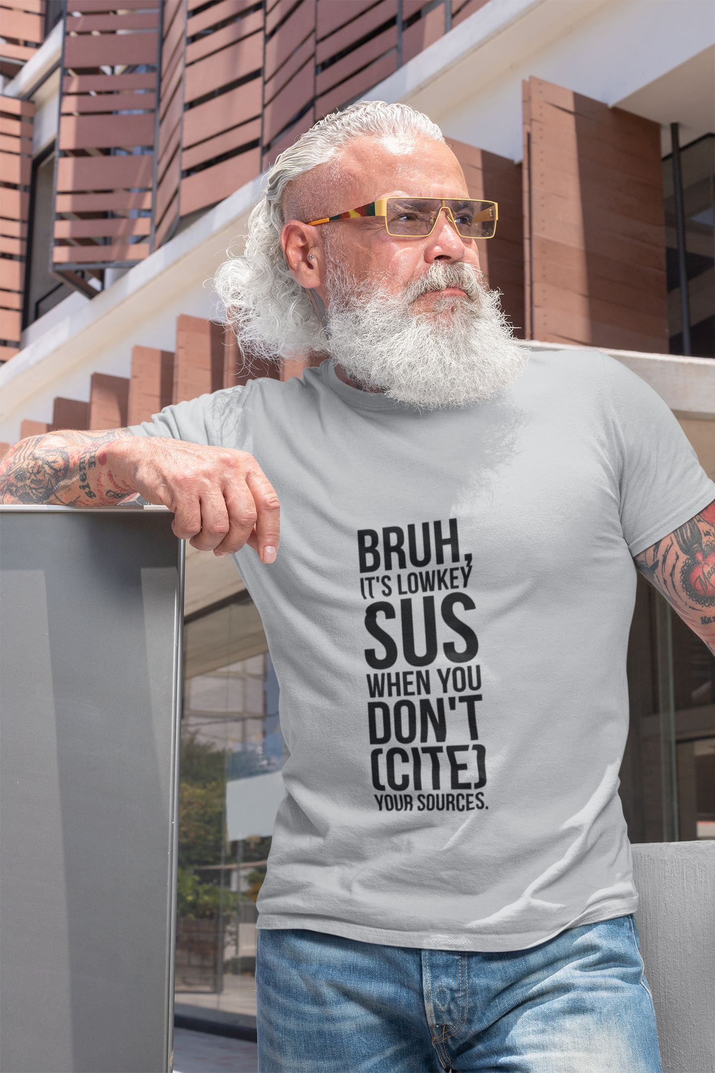 V-Neck T-Shirt — “Bruh, It’s Lowkey Sus When You Don’t (Cite) Your Sources” Funny Academic Tee - Nensensical