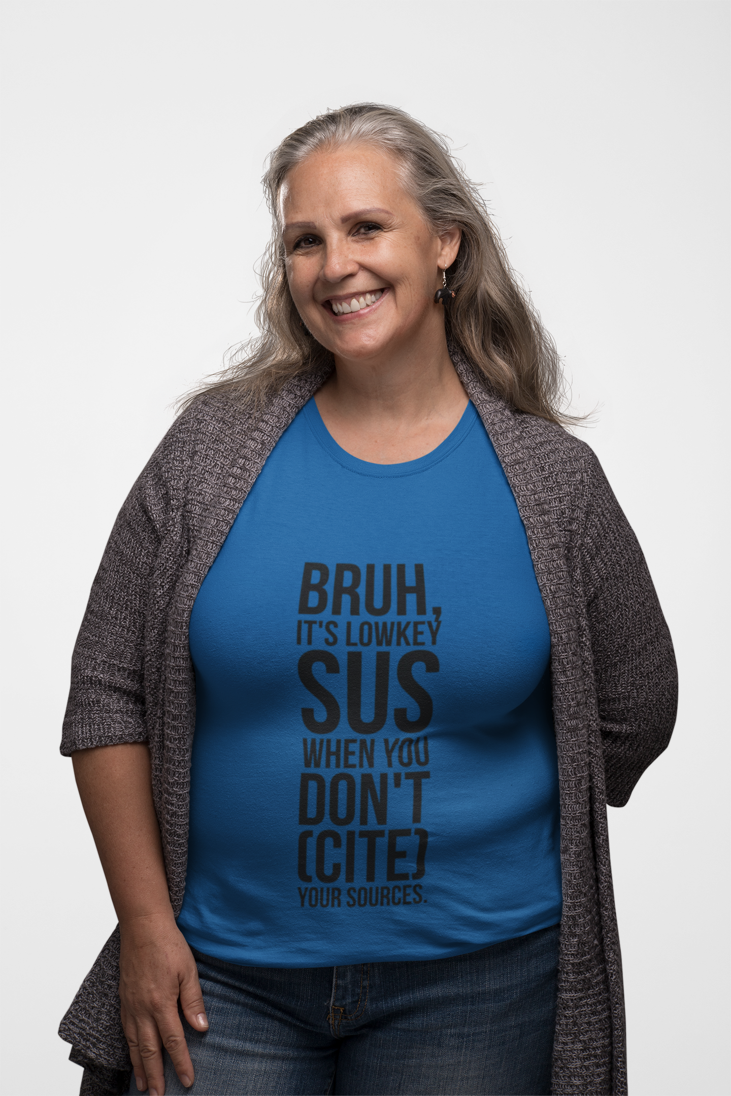 V-Neck T-Shirt — “Bruh, It’s Lowkey Sus When You Don’t (Cite) Your Sources” Funny Academic Tee - Nensensical