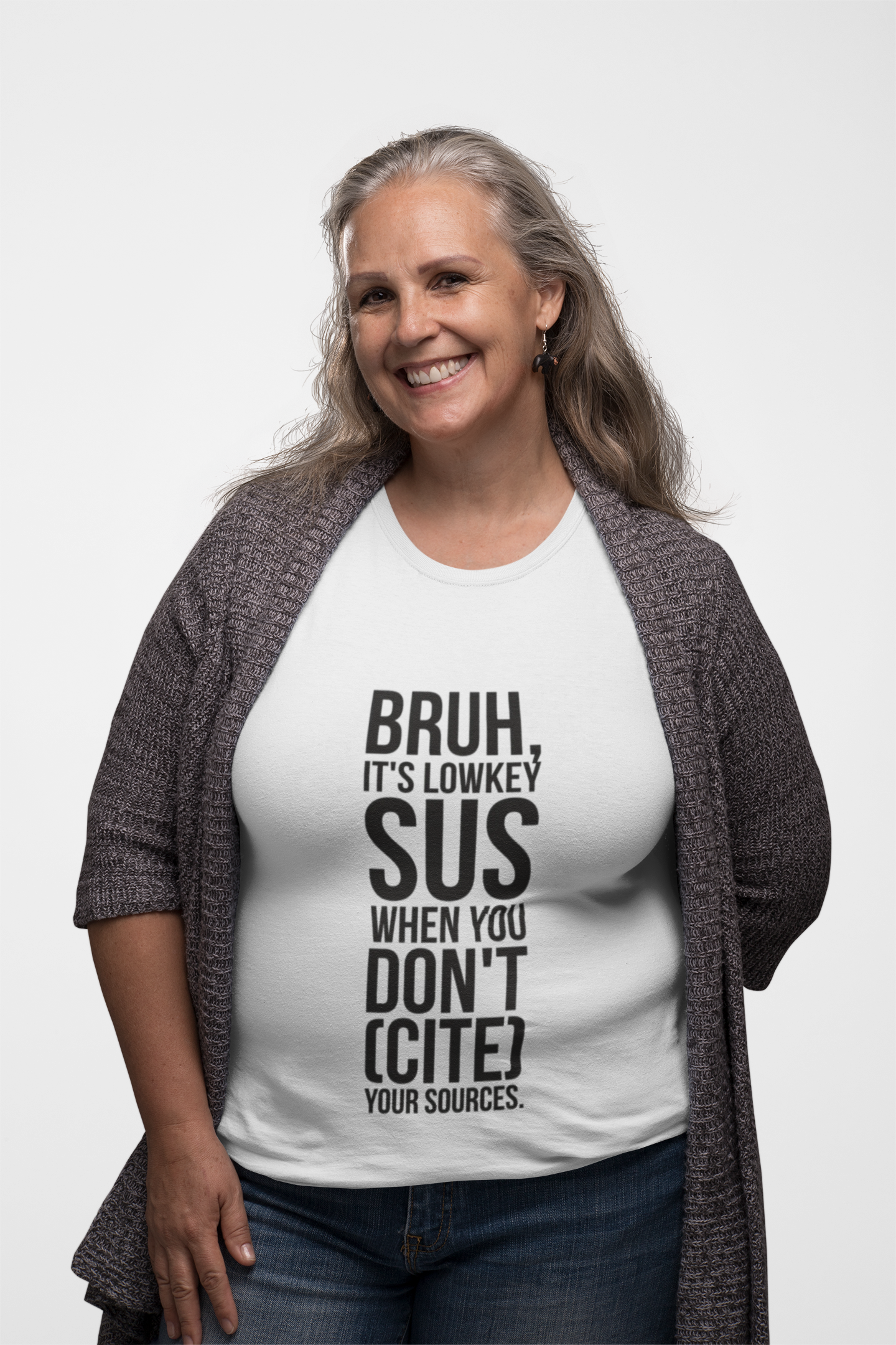 V-Neck T-Shirt — “Bruh, It’s Lowkey Sus When You Don’t (Cite) Your Sources” Funny Academic Tee - Nensensical