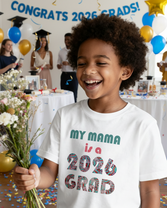 Kids Tee — "My Mama is a 2026 Grad" Colorful Graduation Shirt