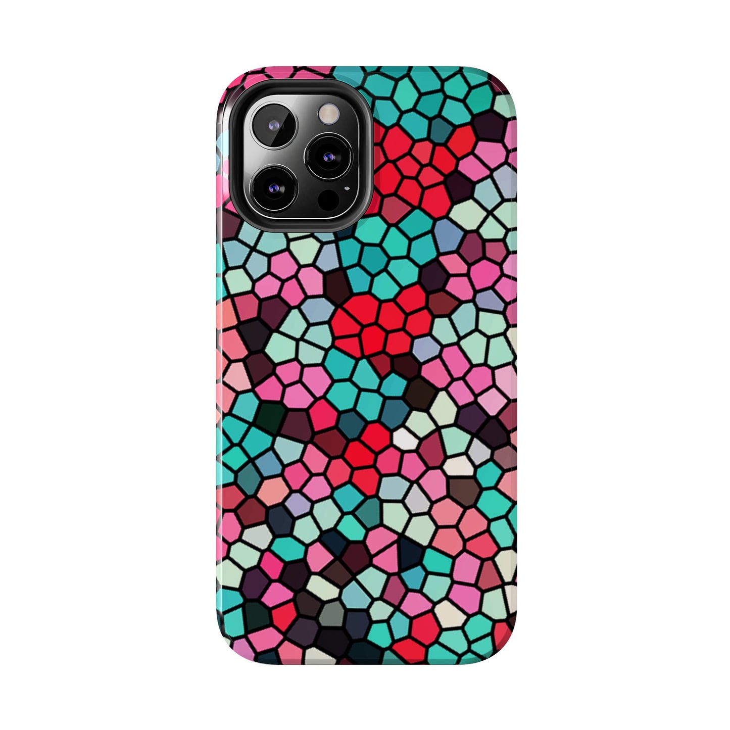 Mosaic Colorblock Tough Phone Case — Vibrant Stained-Glass Protective Cover