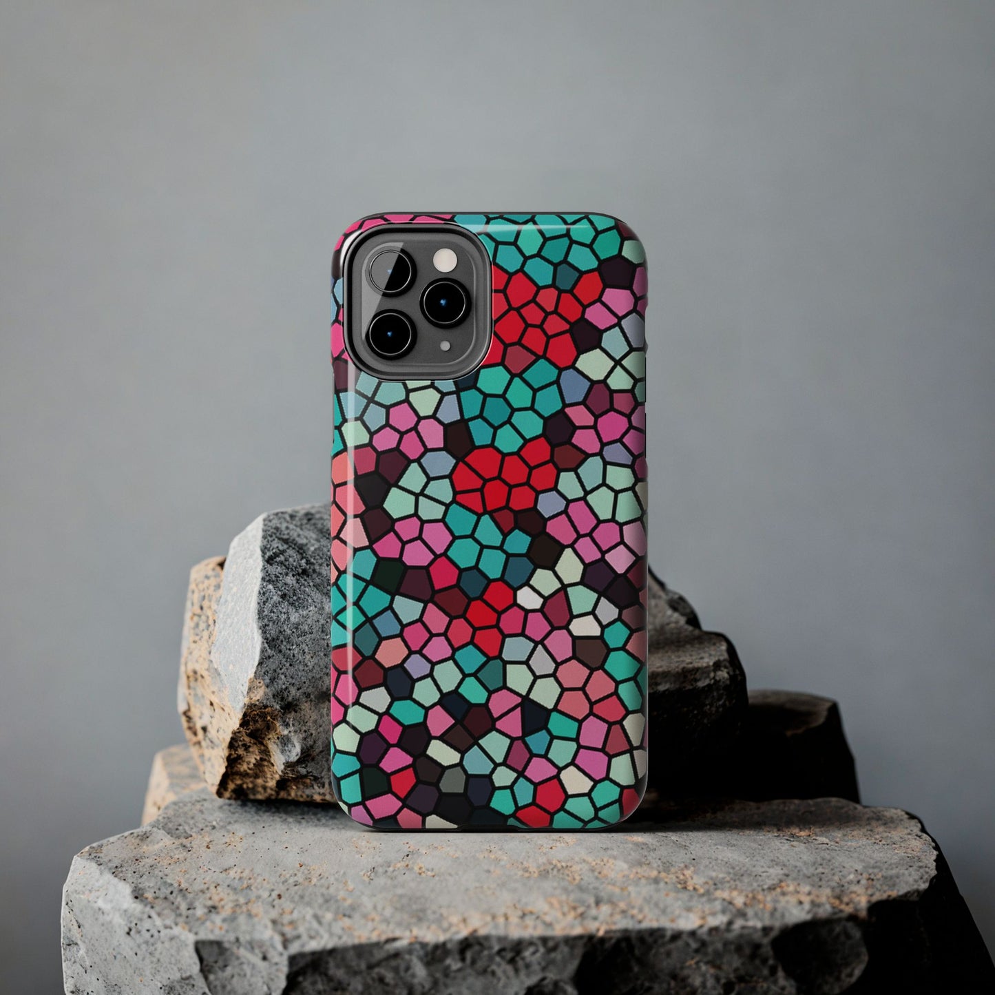 Mosaic Colorblock Tough Phone Case — Vibrant Stained-Glass Protective Cover