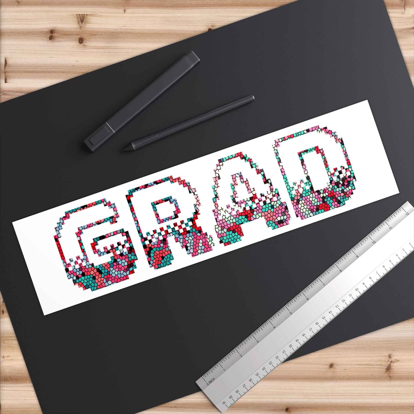Grad Bold Pixelated Design Bumper Sticker — Graduation Car Decal