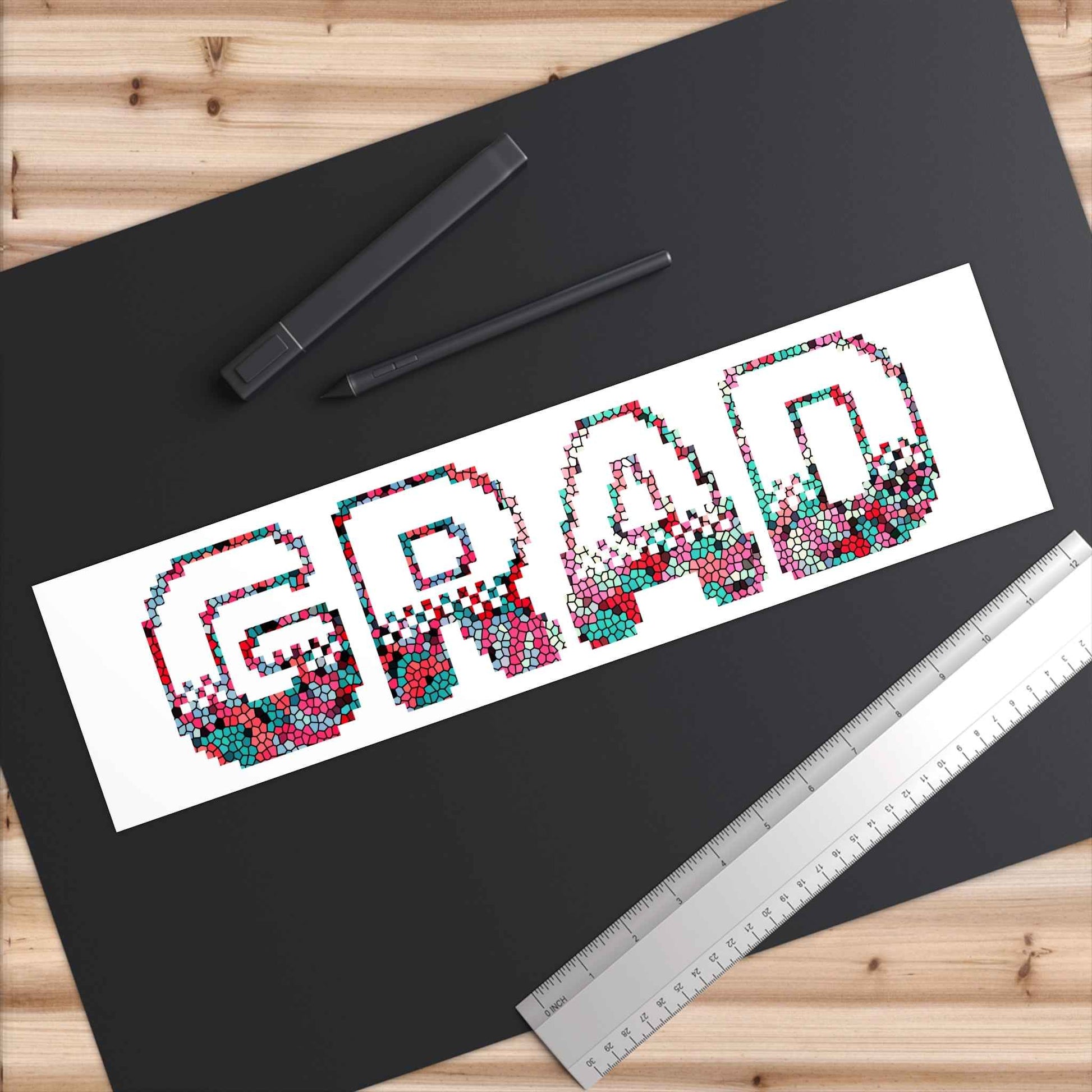 Grad Bold Pixelated Design Bumper Sticker — Graduation Car Decal