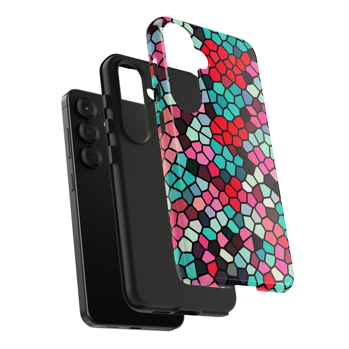 Mosaic Colorblock Tough Phone Case — Vibrant Stained-Glass Protective Cover