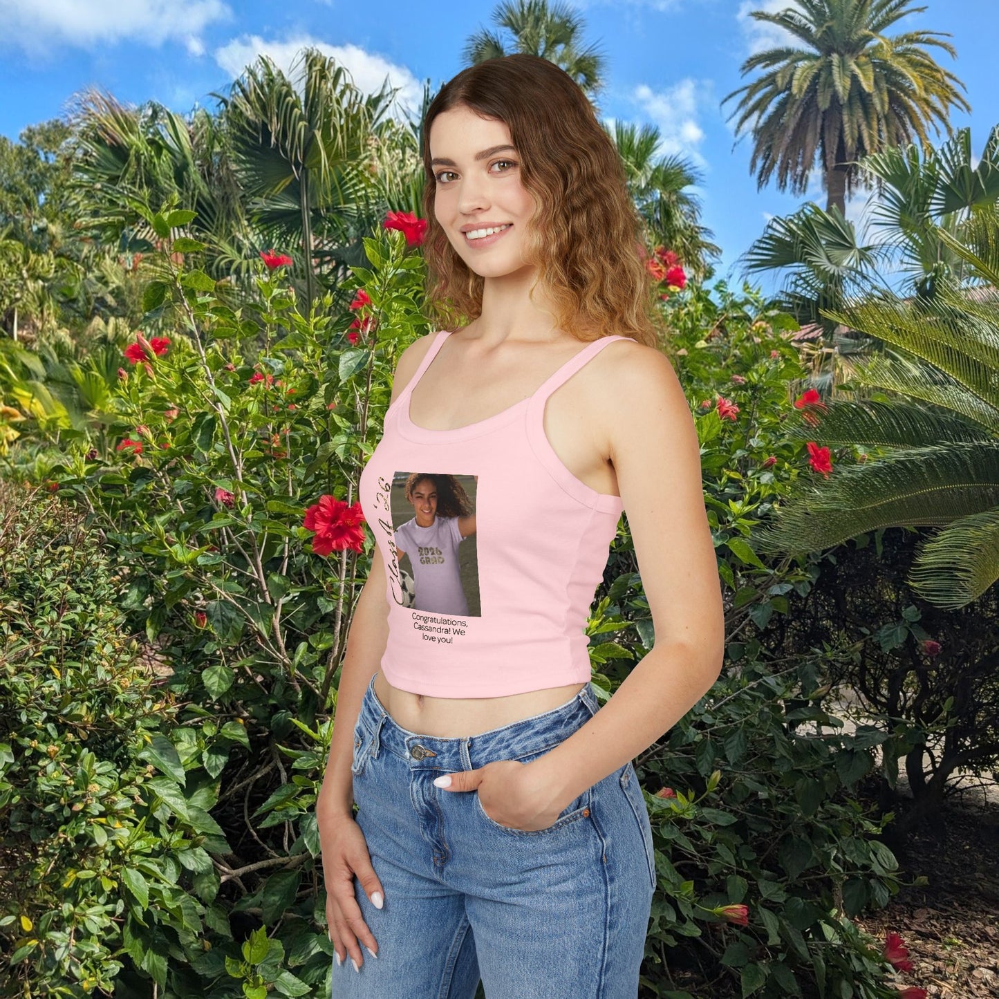 Graduation Photo & Message Spaghetti Tank — Personalizable Grad Party Top