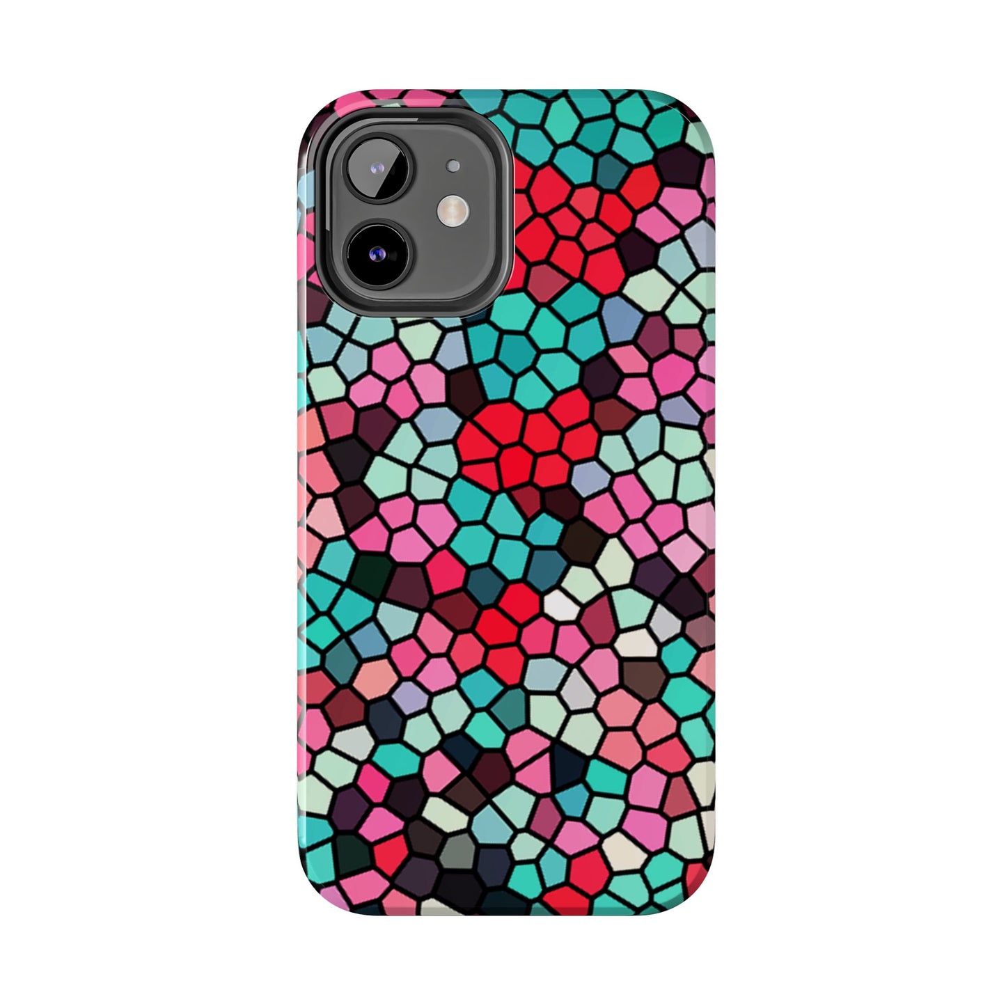 Mosaic Colorblock Tough Phone Case — Vibrant Stained-Glass Protective Cover