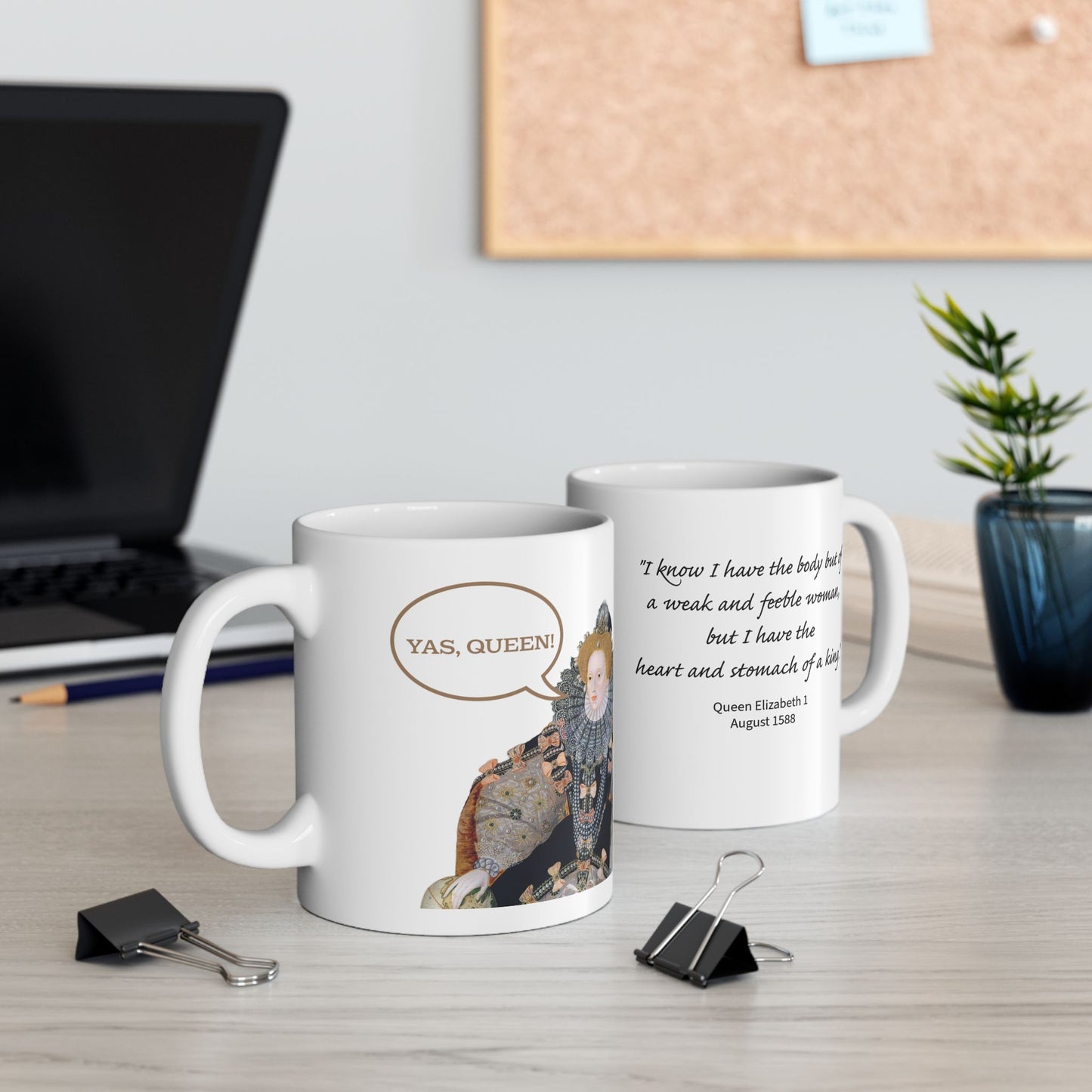 Queen Portrait with 'Yas Queen' Speech Bubble Mug | Ceramic Mug - Nensensical