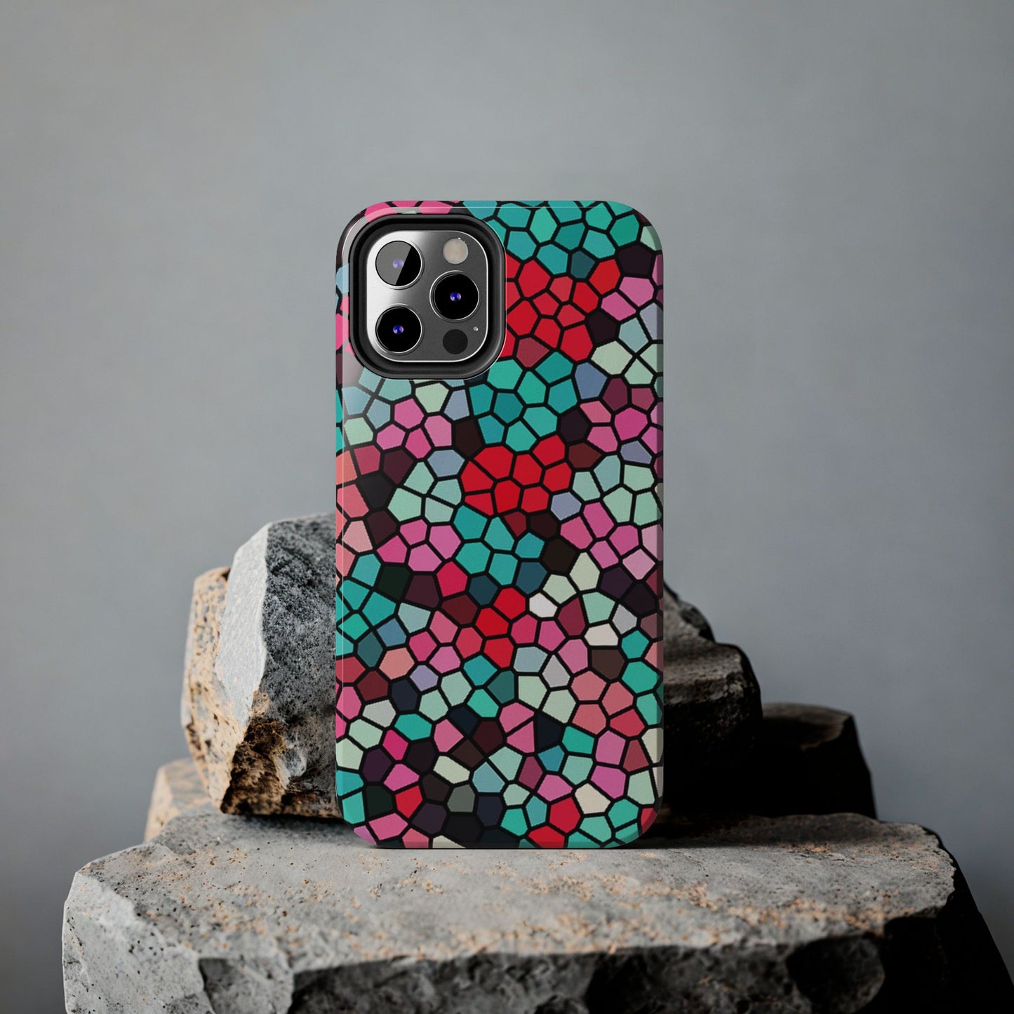 Mosaic Colorblock Tough Phone Case — Vibrant Stained-Glass Protective Cover