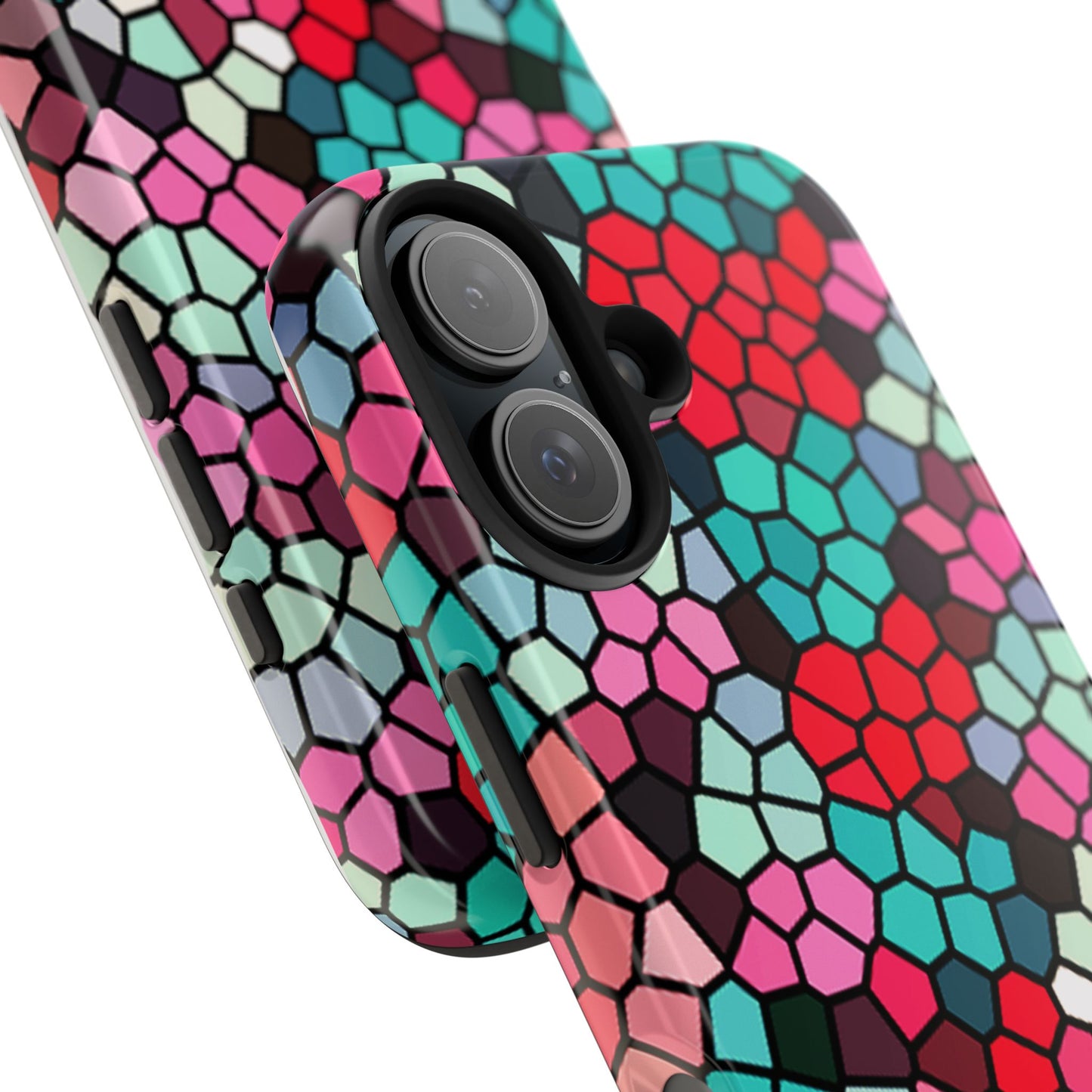 Mosaic Colorblock Tough Phone Case — Vibrant Stained-Glass Protective Cover