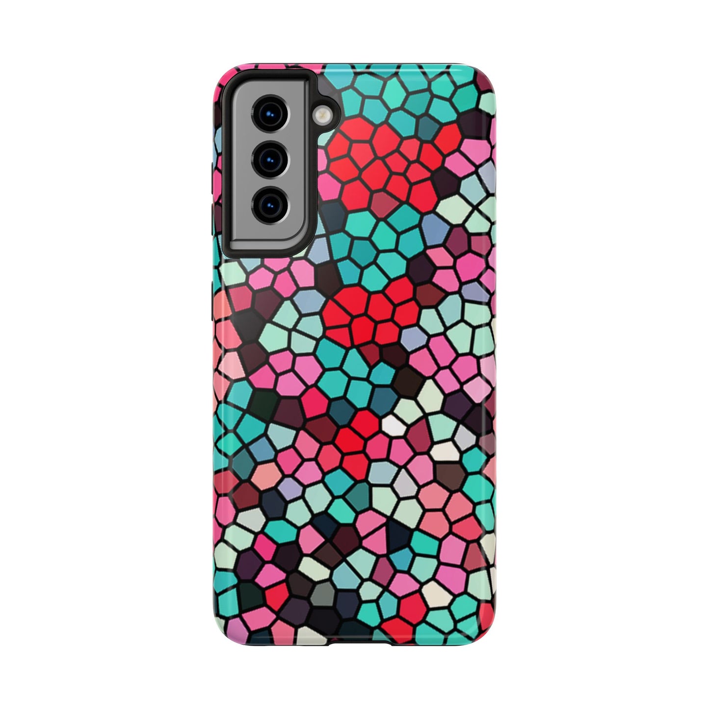 Mosaic Colorblock Tough Phone Case — Vibrant Stained-Glass Protective Cover