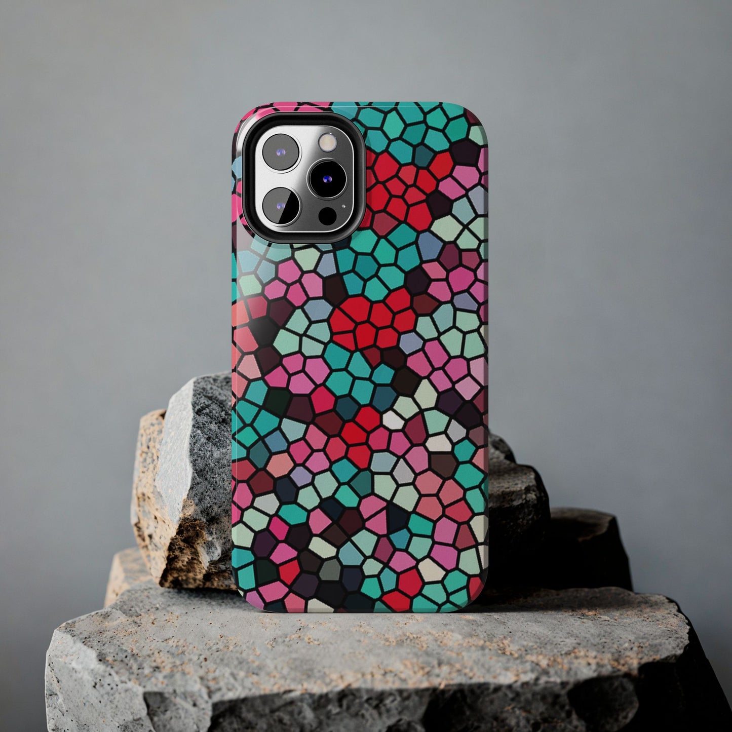 Mosaic Colorblock Tough Phone Case — Vibrant Stained-Glass Protective Cover