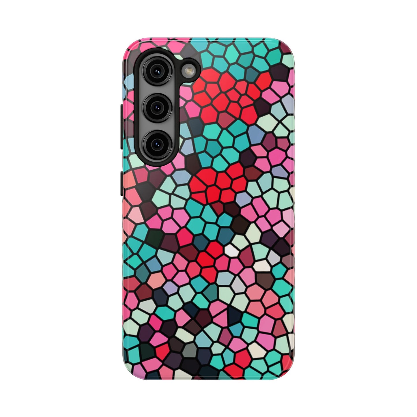Mosaic Colorblock Tough Phone Case — Vibrant Stained-Glass Protective Cover