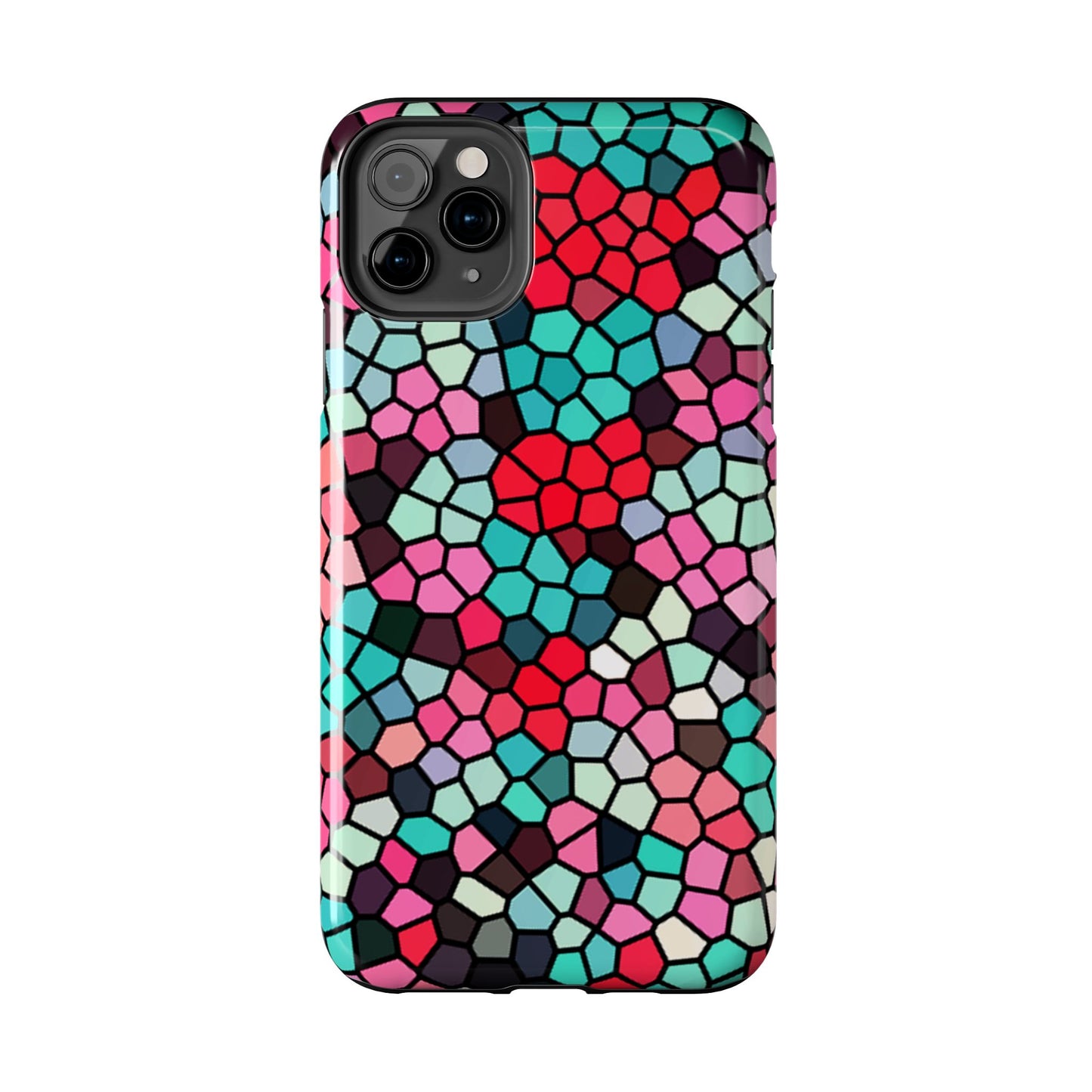 Mosaic Colorblock Tough Phone Case — Vibrant Stained-Glass Protective Cover