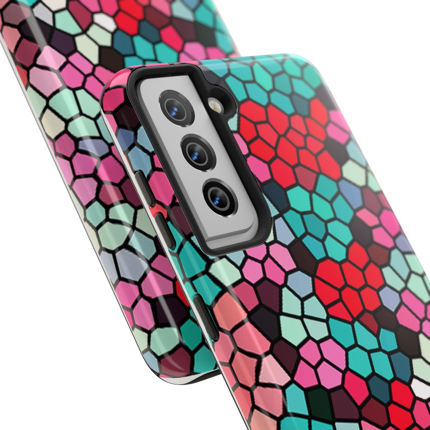 Mosaic Colorblock Tough Phone Case — Vibrant Stained-Glass Protective Cover