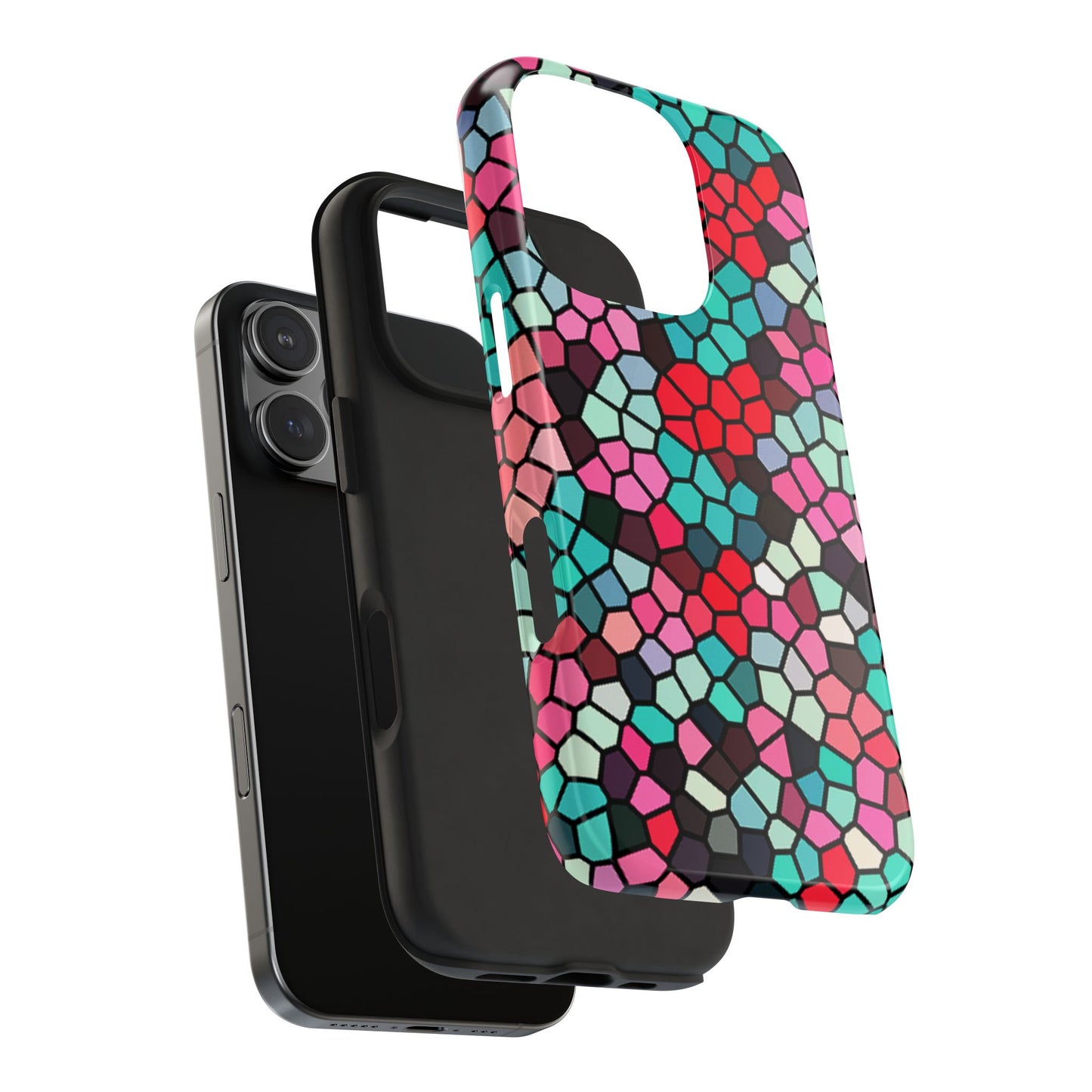 Mosaic Colorblock Tough Phone Case — Vibrant Stained-Glass Protective Cover