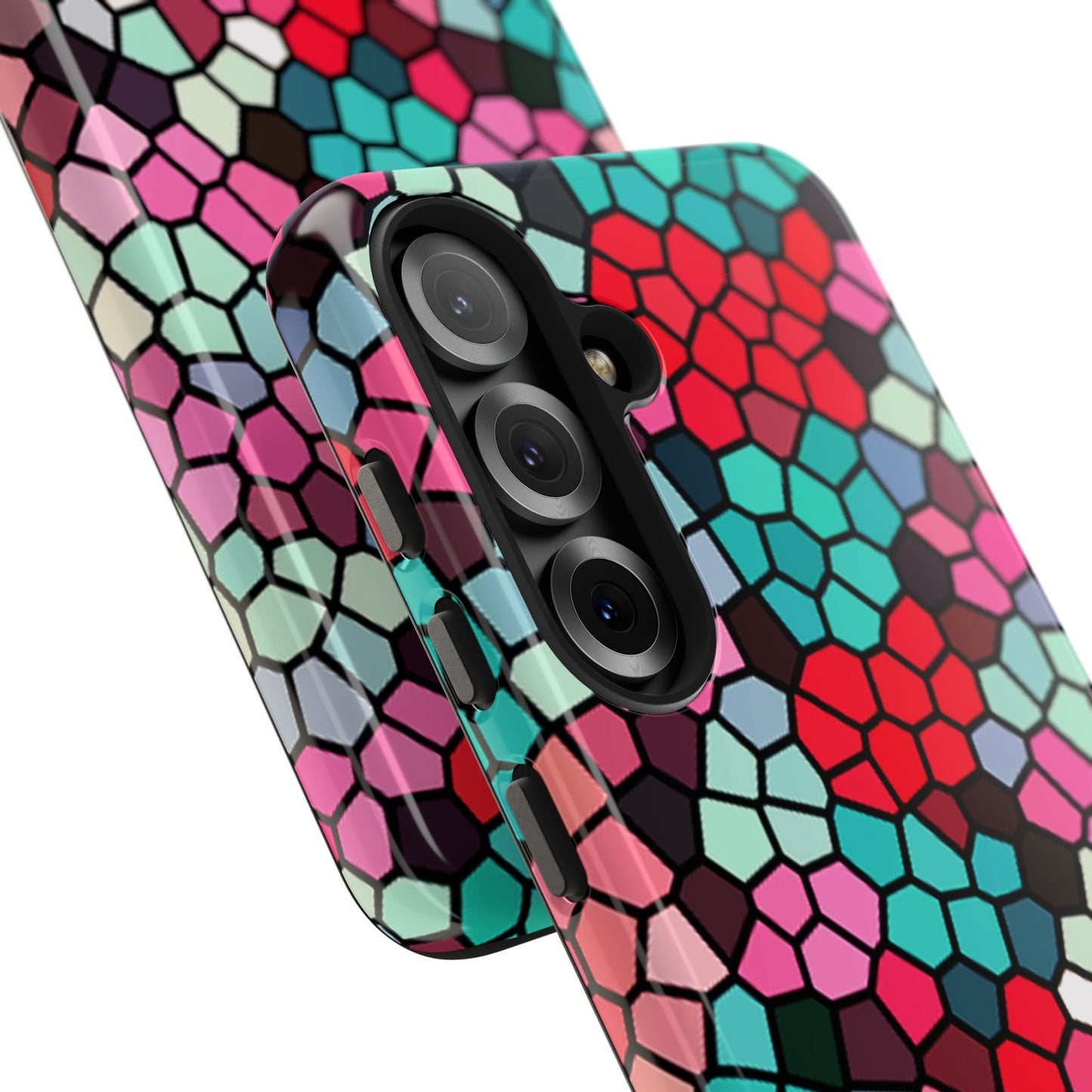 Mosaic Colorblock Tough Phone Case — Vibrant Stained-Glass Protective Cover