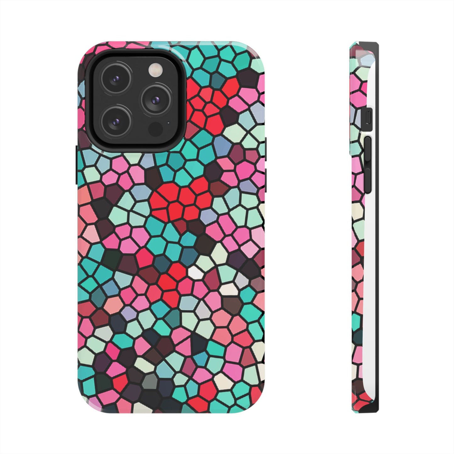 Mosaic Colorblock Tough Phone Case — Vibrant Stained-Glass Protective Cover