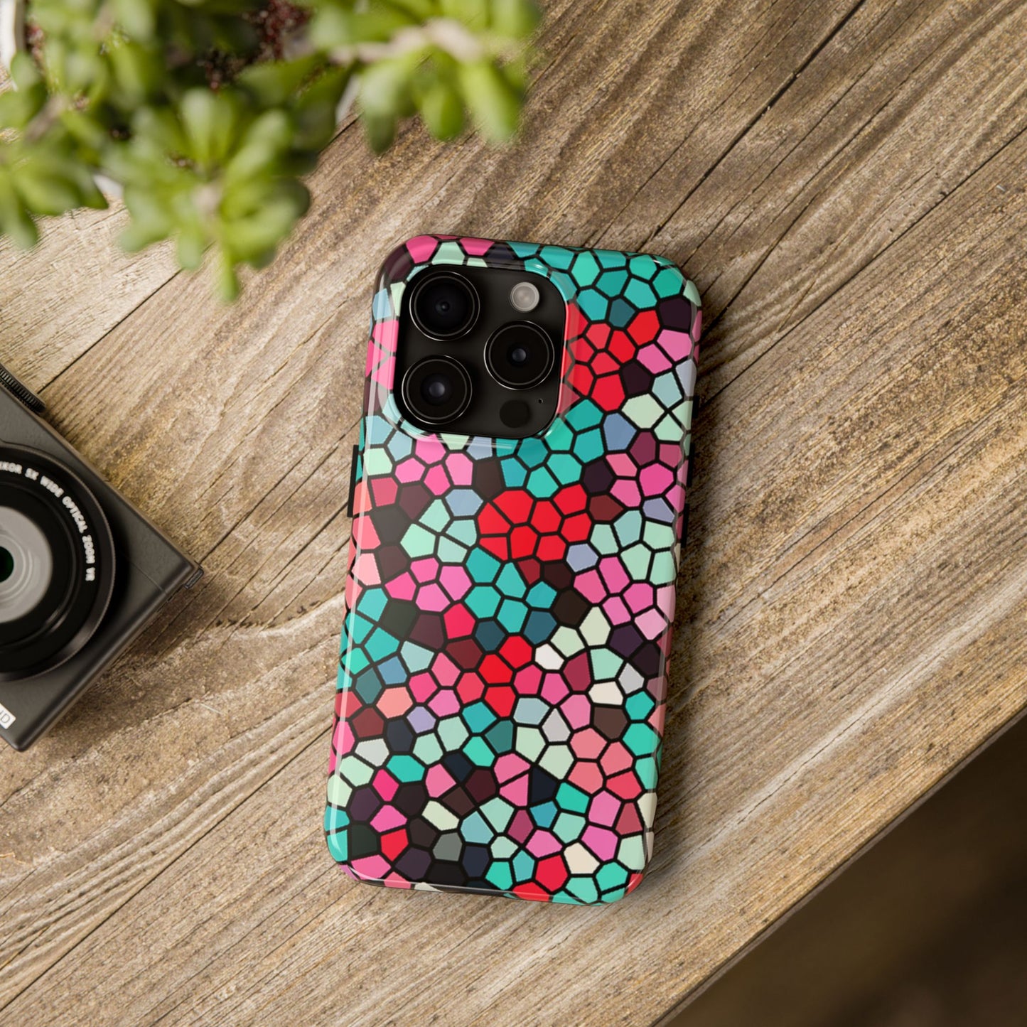 Mosaic Colorblock Tough Phone Case — Vibrant Stained-Glass Protective Cover