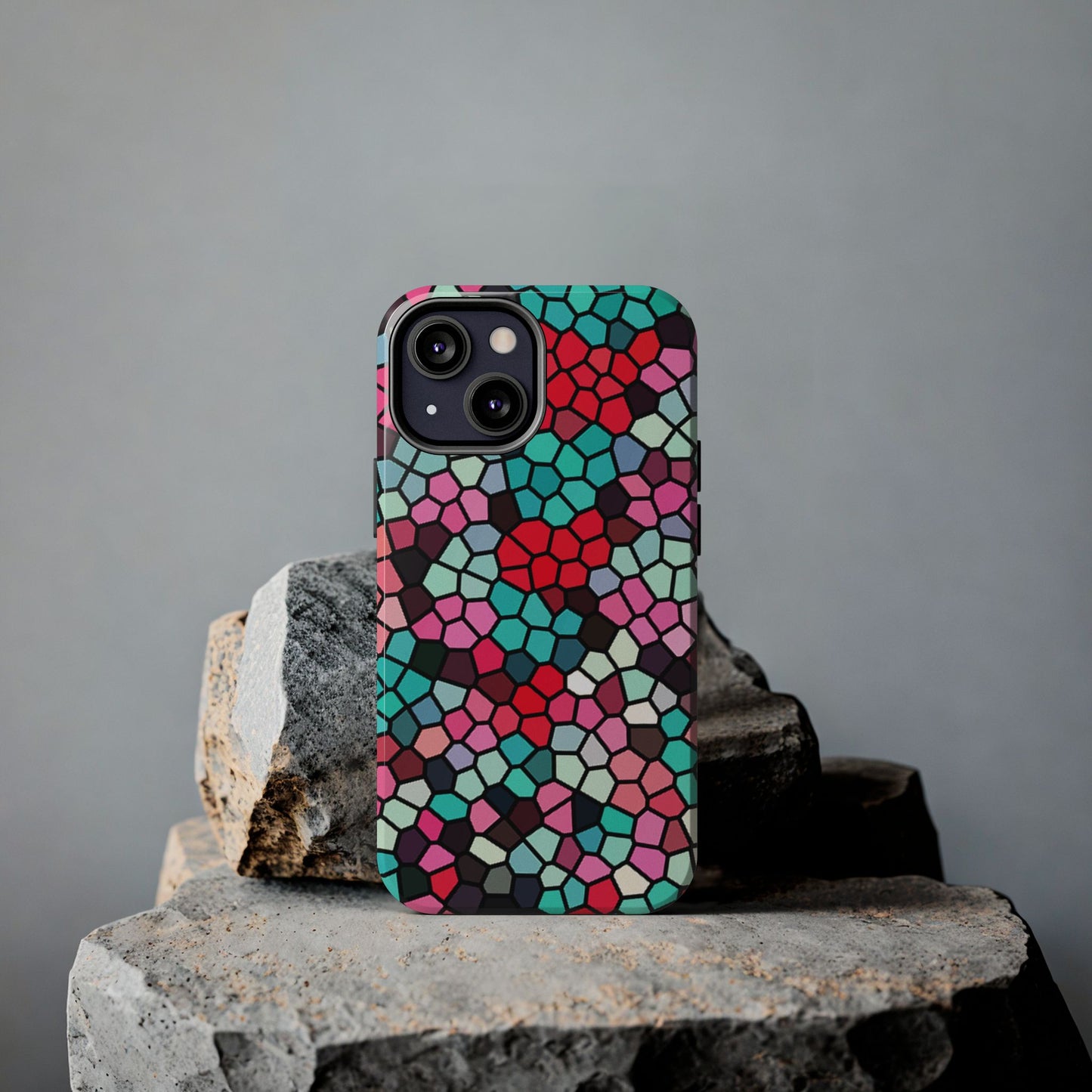 Mosaic Colorblock Tough Phone Case — Vibrant Stained-Glass Protective Cover