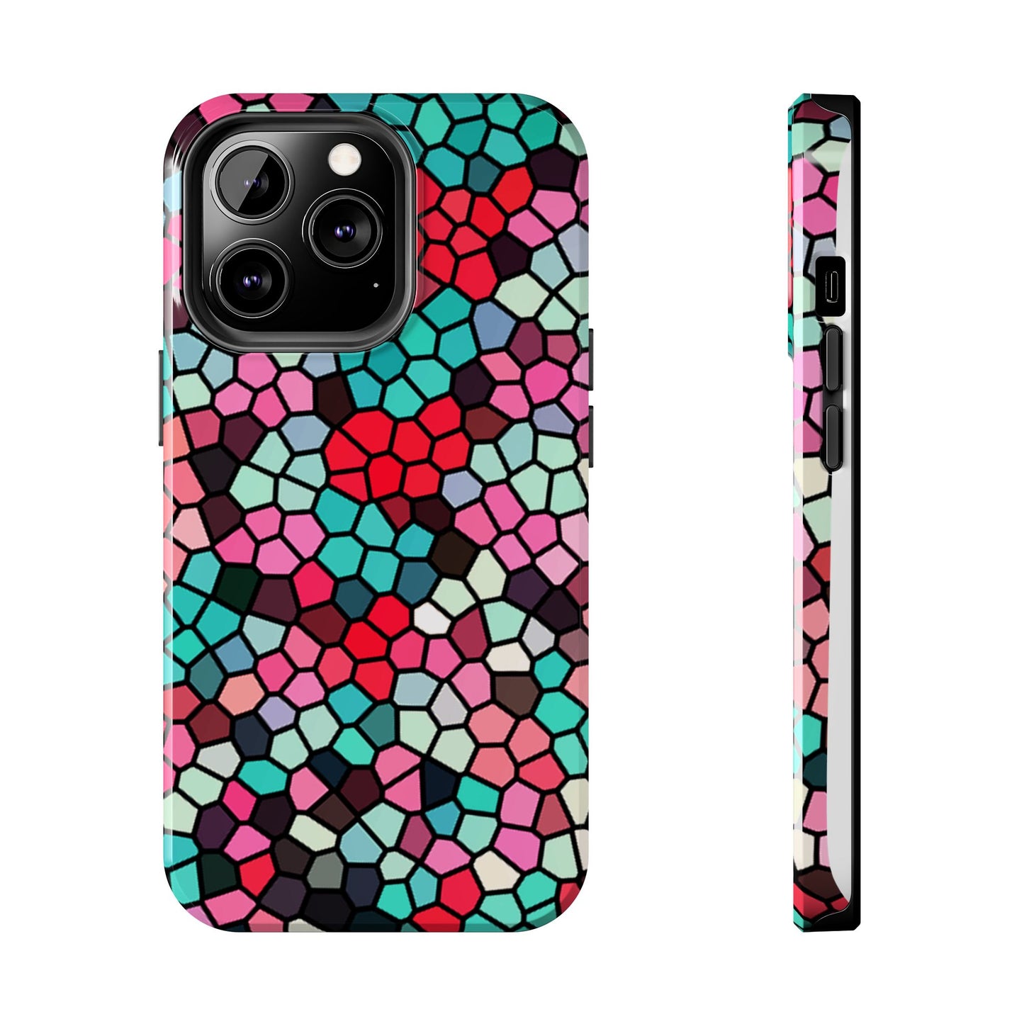 Mosaic Colorblock Tough Phone Case — Vibrant Stained-Glass Protective Cover