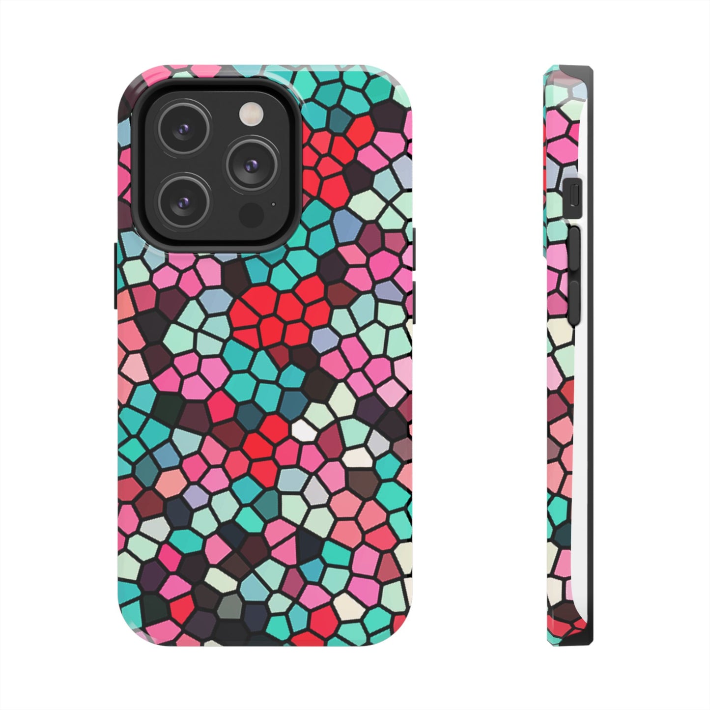 Mosaic Colorblock Tough Phone Case — Vibrant Stained-Glass Protective Cover