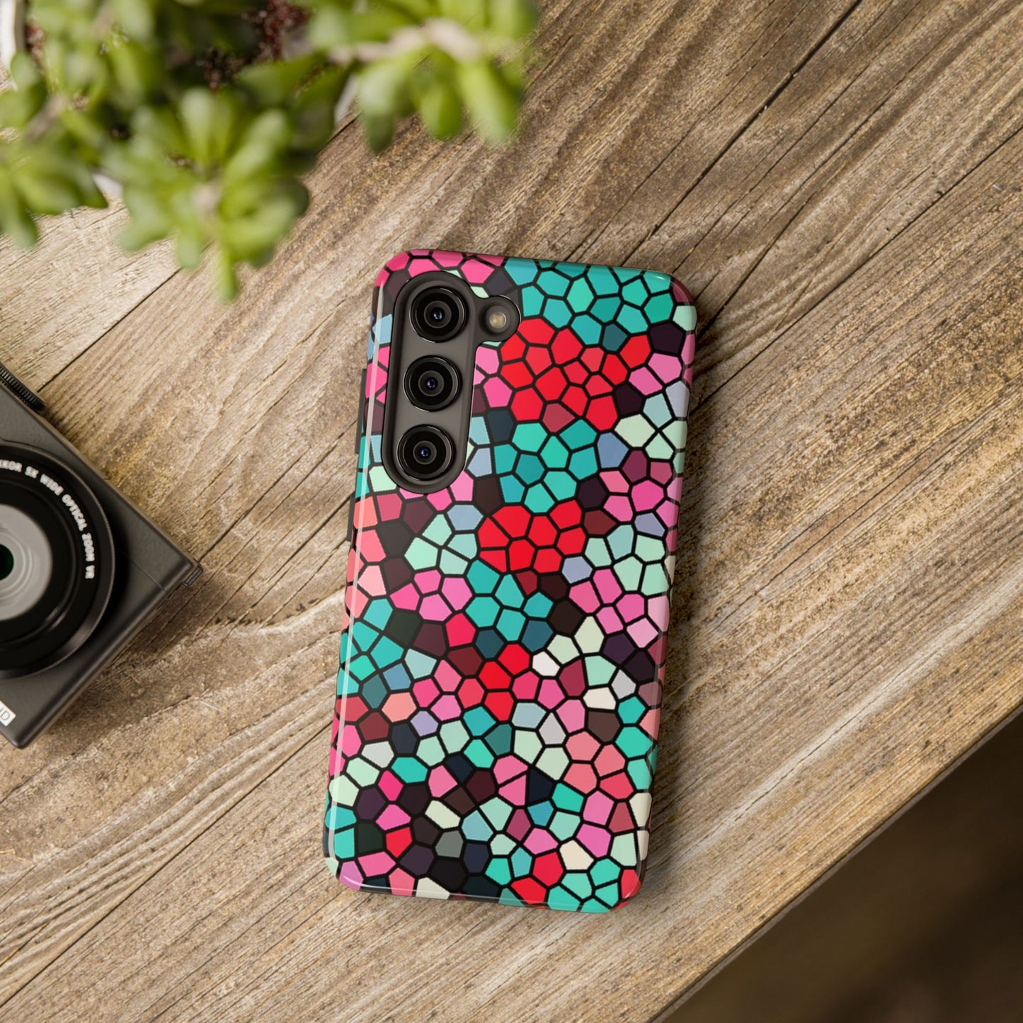 Mosaic Colorblock Tough Phone Case — Vibrant Stained-Glass Protective Cover