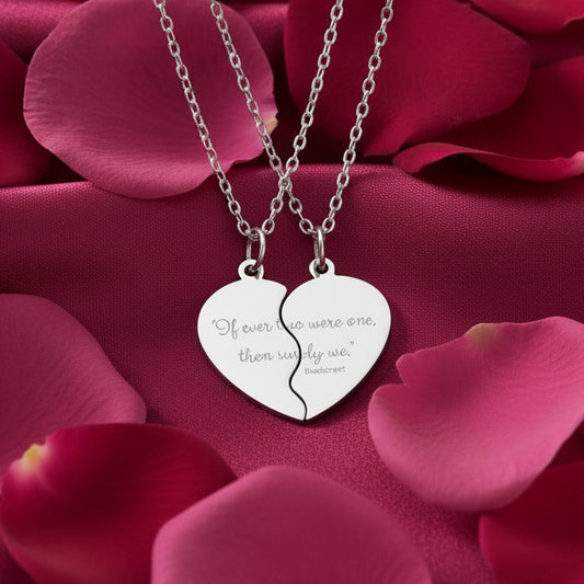 Engraved Break-Apart Heart Necklace Set – 2-Piece Split Pendant for Best Friends or Couples
