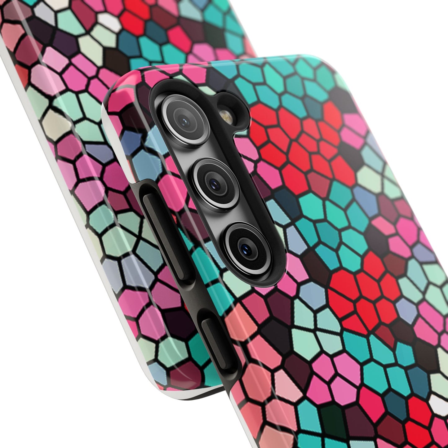 Mosaic Colorblock Tough Phone Case — Vibrant Stained-Glass Protective Cover