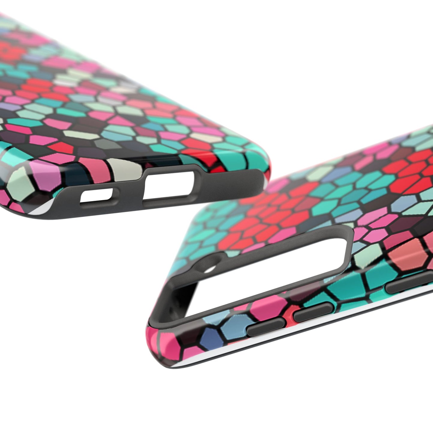 Mosaic Colorblock Tough Phone Case — Vibrant Stained-Glass Protective Cover