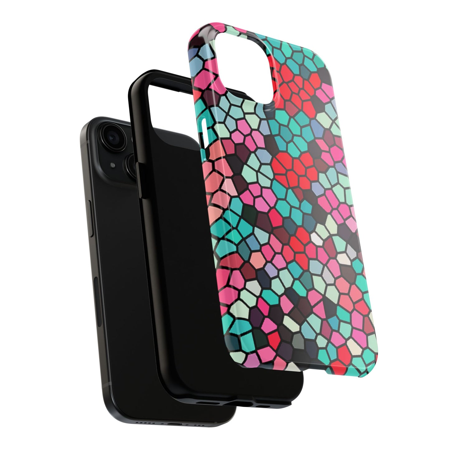 Mosaic Colorblock Tough Phone Case — Vibrant Stained-Glass Protective Cover