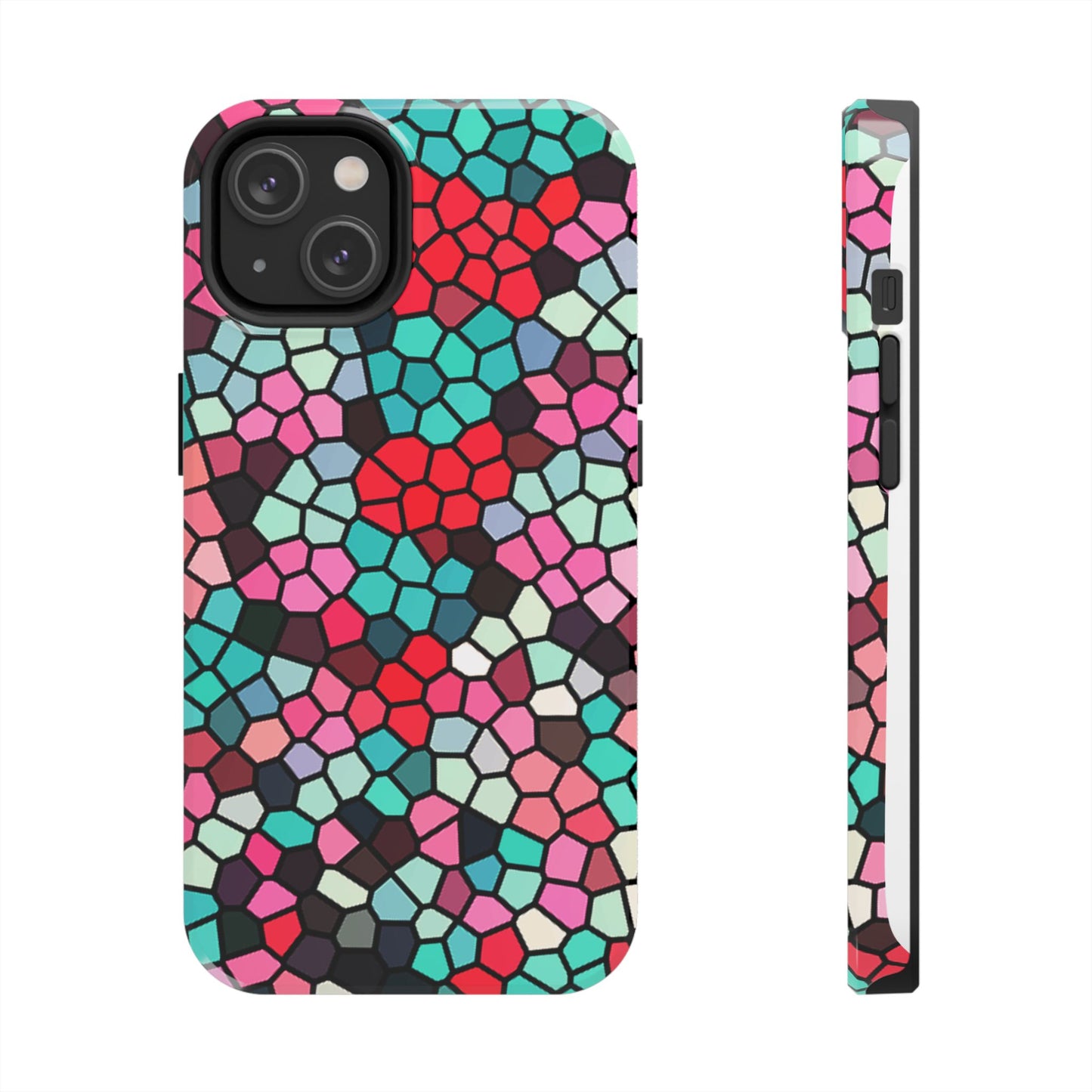 Mosaic Colorblock Tough Phone Case — Vibrant Stained-Glass Protective Cover