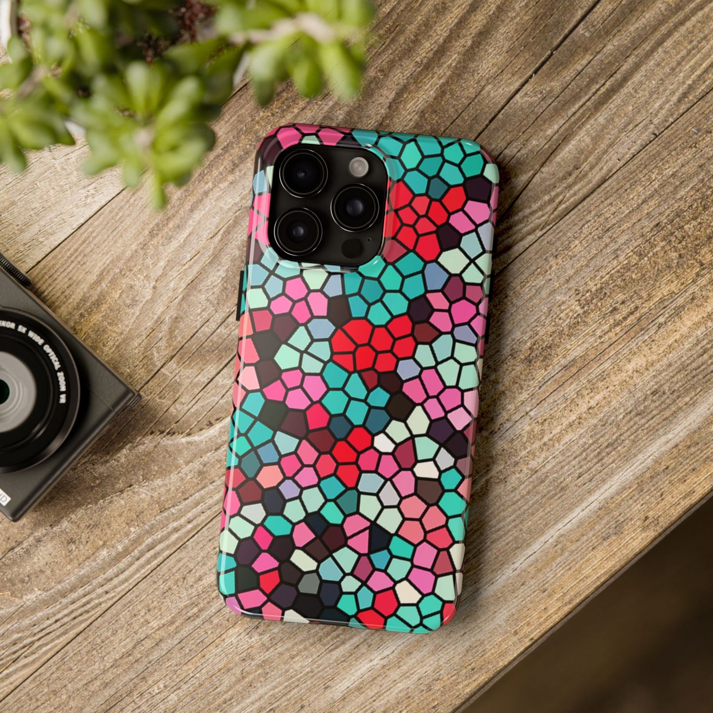Mosaic Colorblock Tough Phone Case — Vibrant Stained-Glass Protective Cover