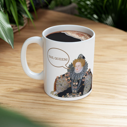 Queen Portrait with 'Yas Queen' Speech Bubble Mug | Ceramic Mug - Nensensical