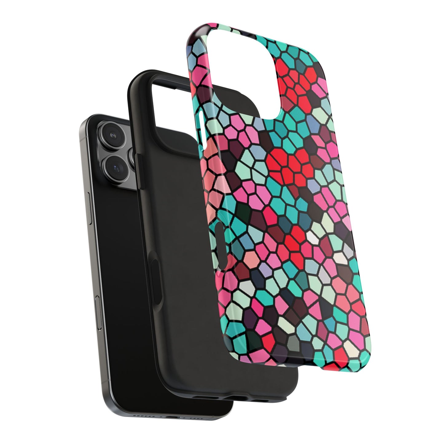 Mosaic Colorblock Tough Phone Case — Vibrant Stained-Glass Protective Cover