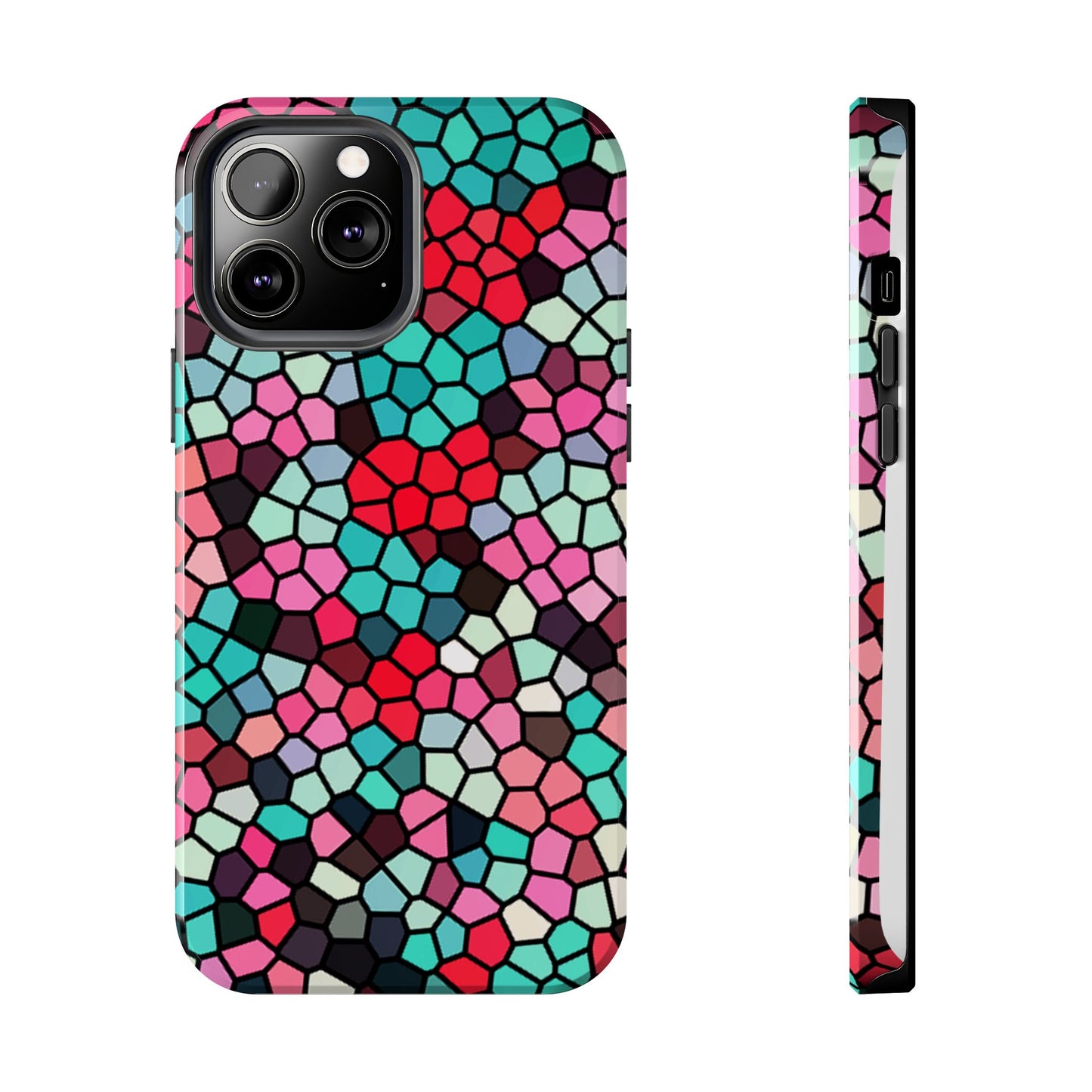 Mosaic Colorblock Tough Phone Case — Vibrant Stained-Glass Protective Cover