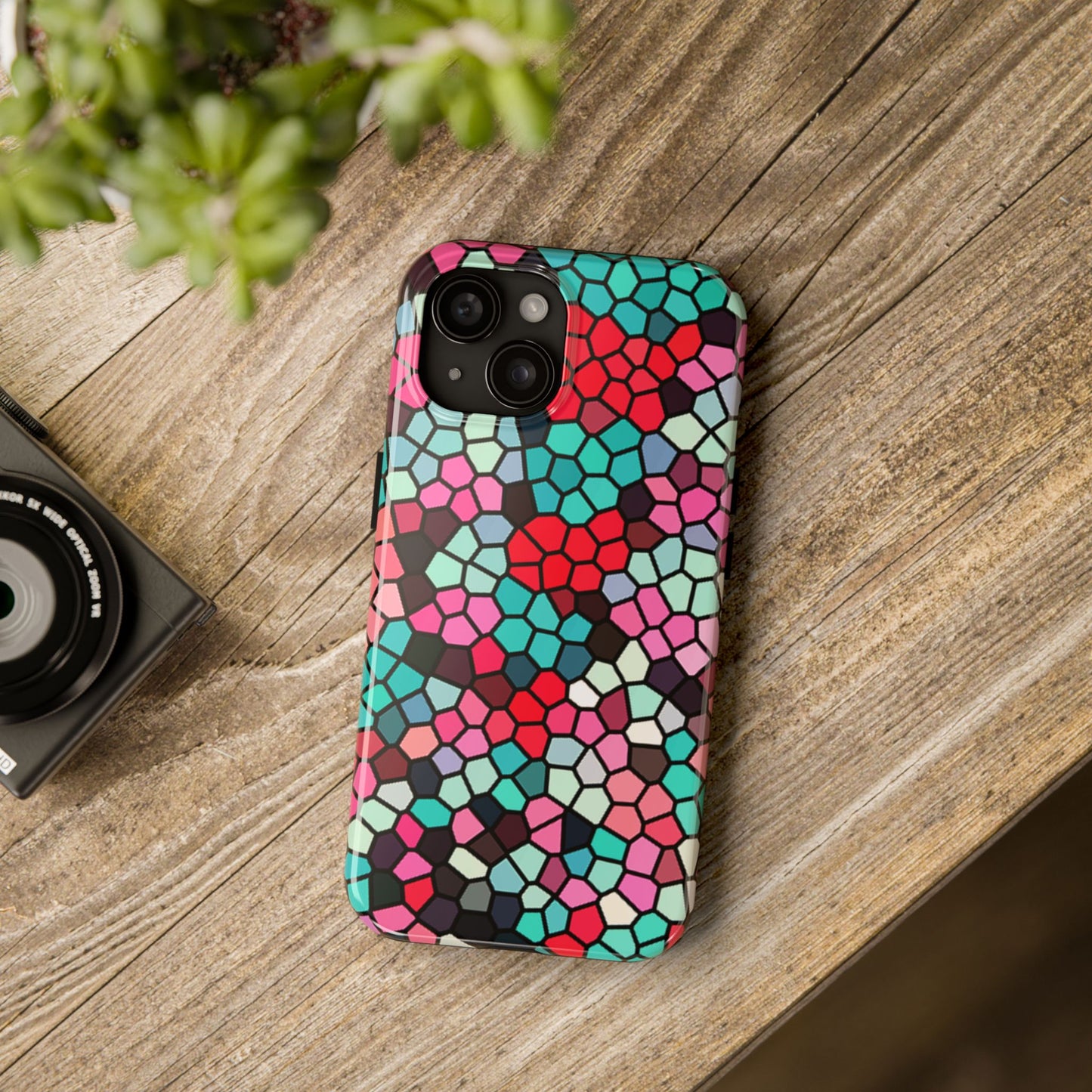 Mosaic Colorblock Tough Phone Case — Vibrant Stained-Glass Protective Cover