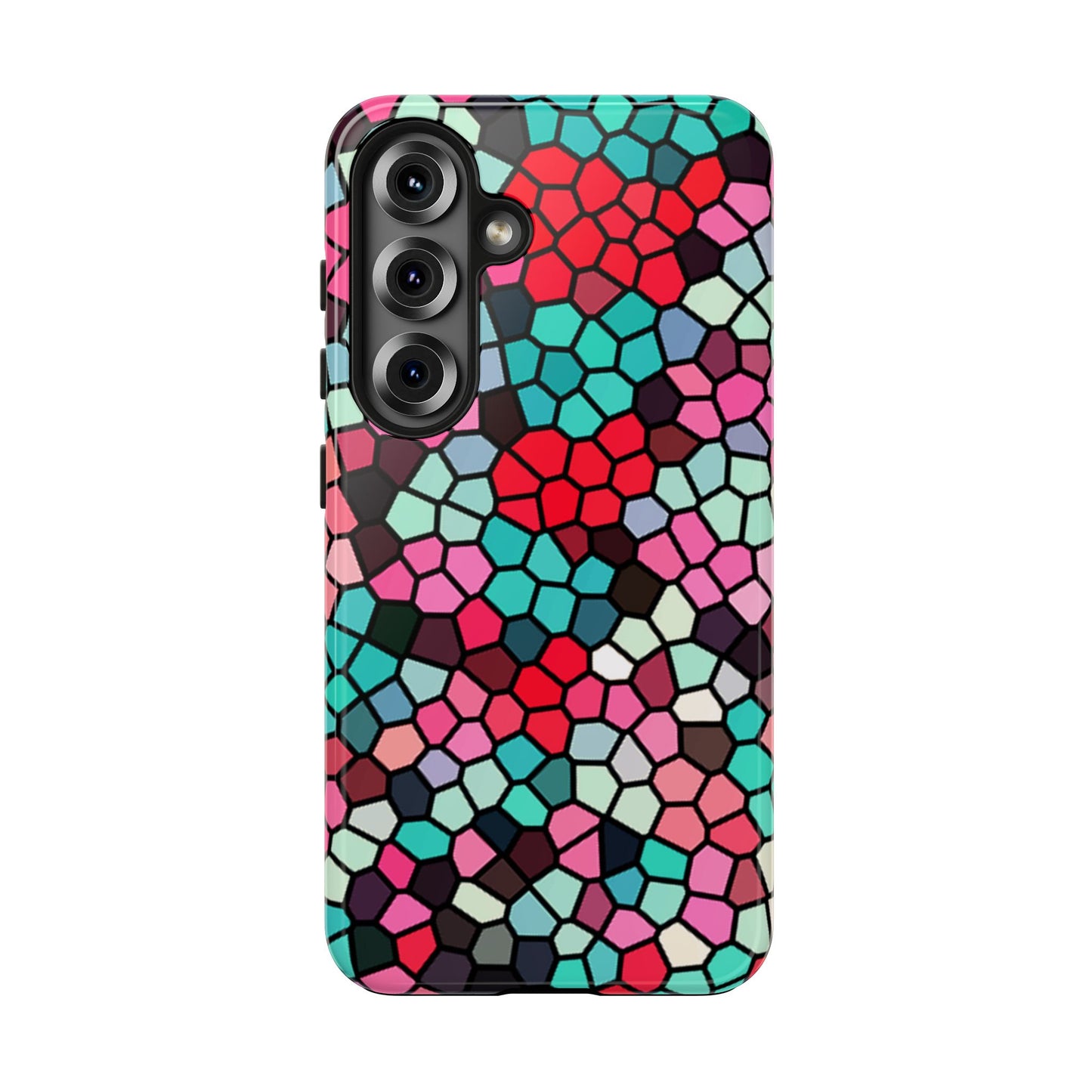 Mosaic Colorblock Tough Phone Case — Vibrant Stained-Glass Protective Cover